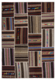 Teselya 2255 Brown Striped Wool Handmade Area Rug 5'3" x 7'7"