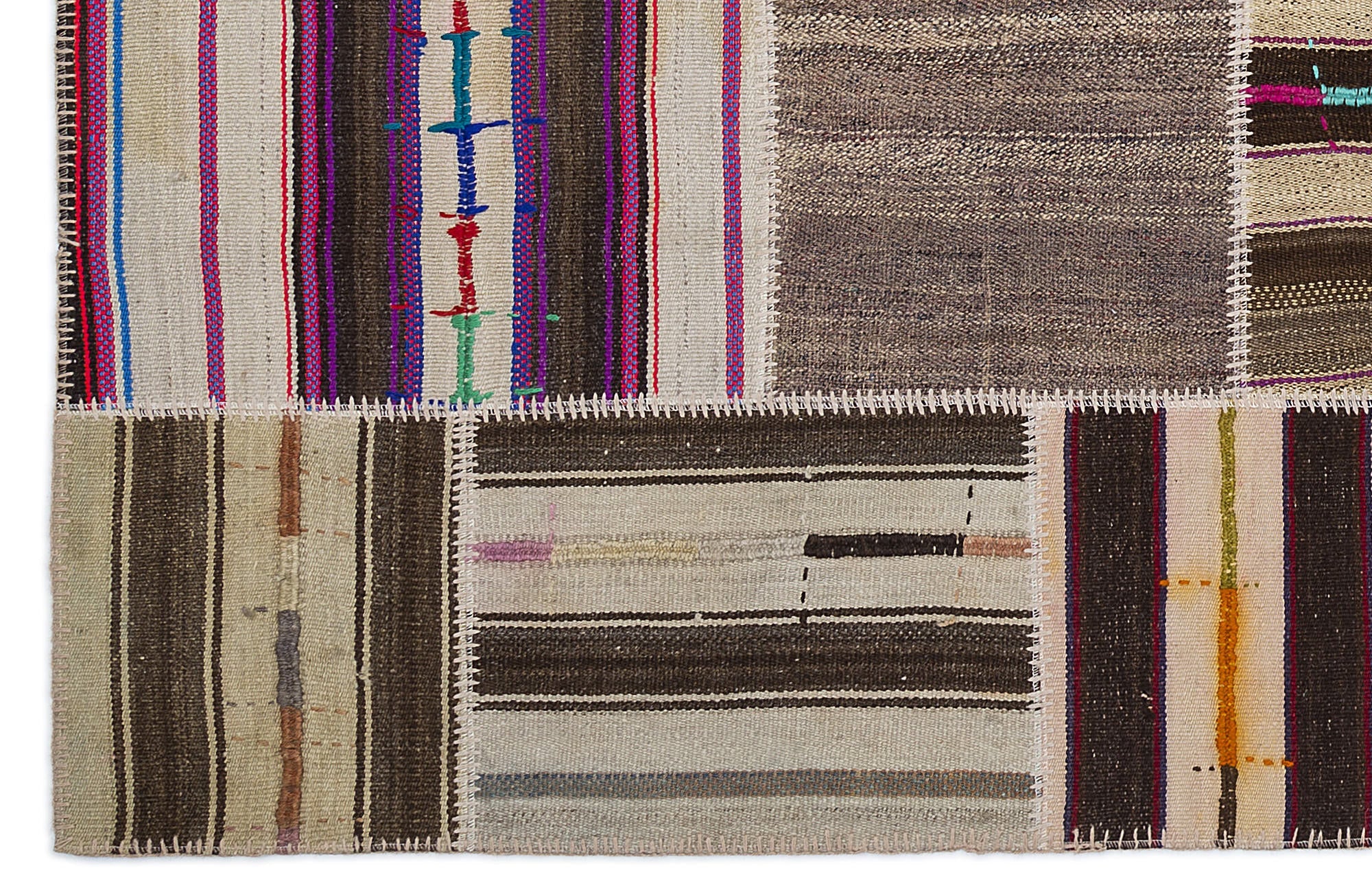 Teselya 2257 Patchwork Striped Wool Handmade Area Rug 5'3" x 7'7"
