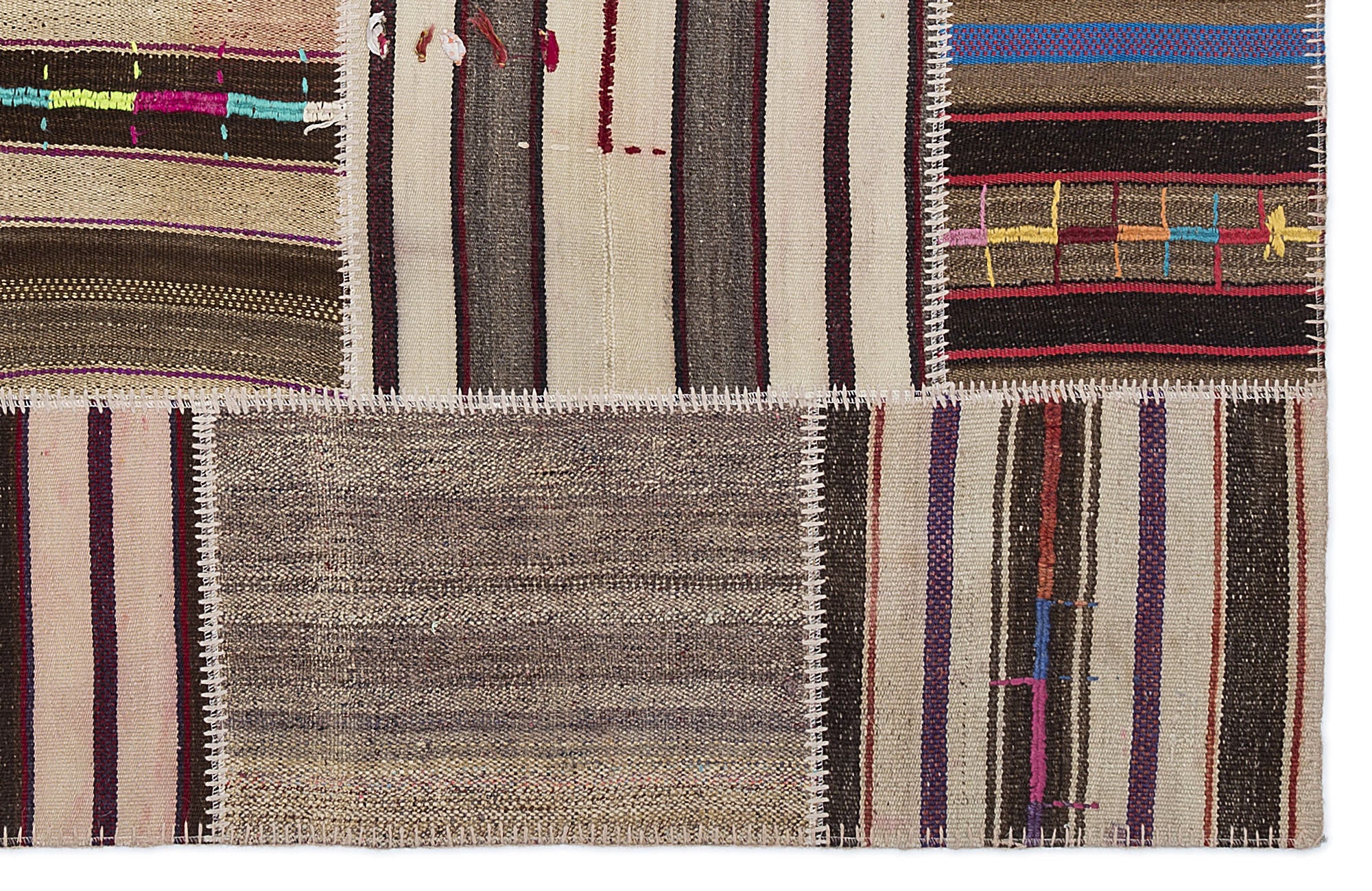 Teselya 2257 Patchwork Striped Wool Handmade Area Rug 5'3" x 7'7"
