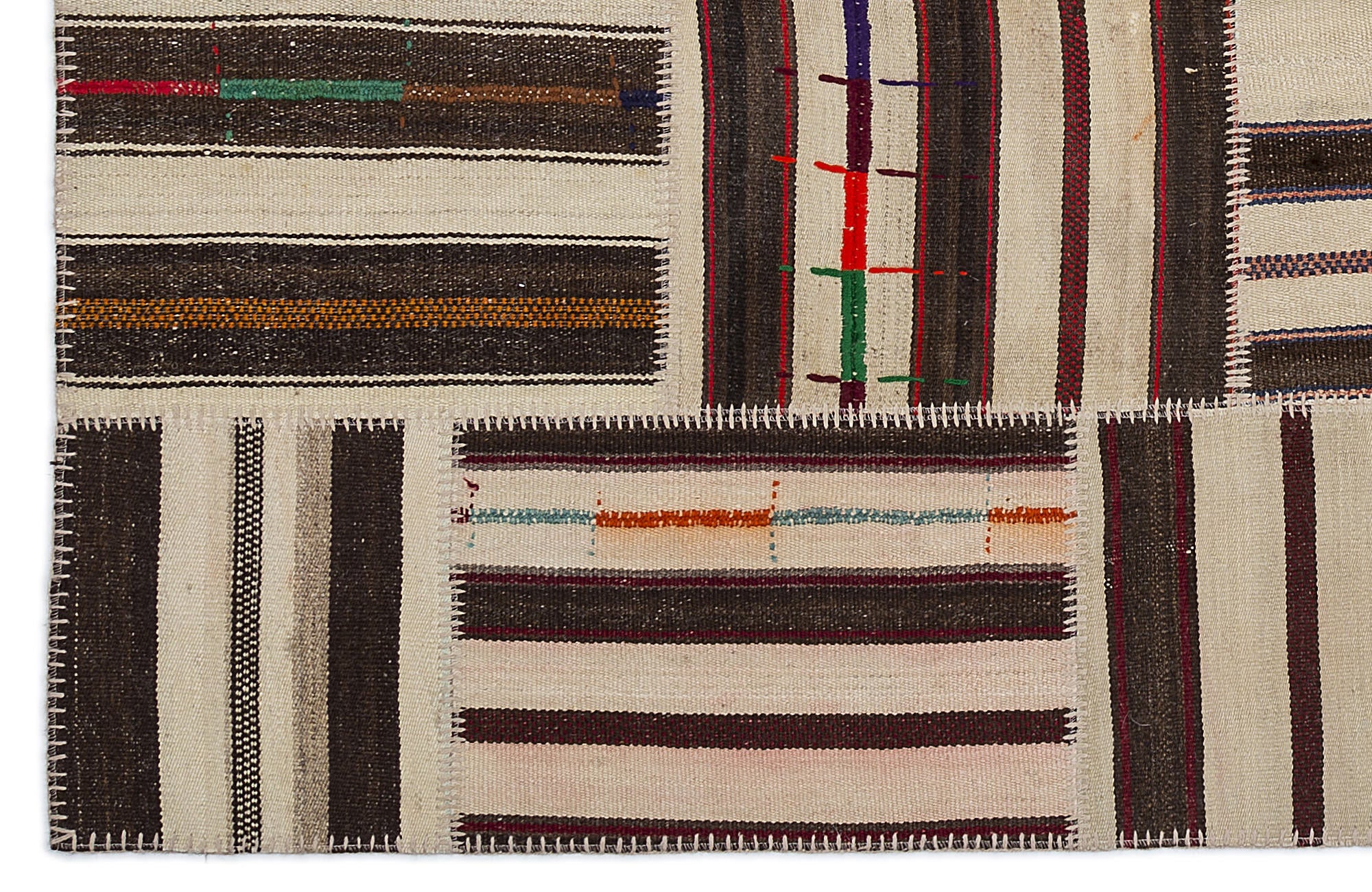 Teselya 2258 Brown Striped Wool Handmade Area Rug 5'3" x 7'7"