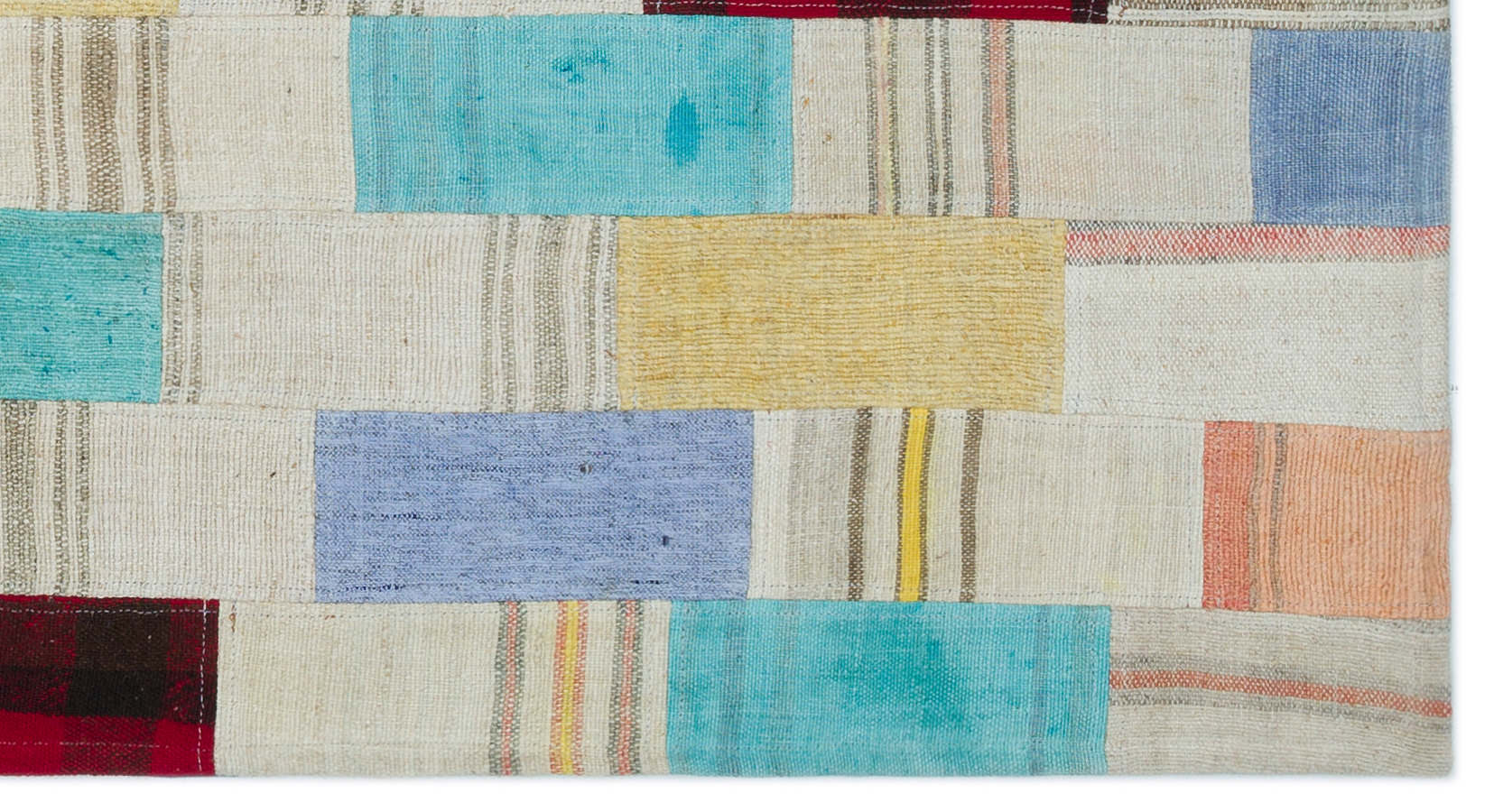 Teselya Beige Patchwork Wool Handmade Area Rug 2'9" x 5'1"