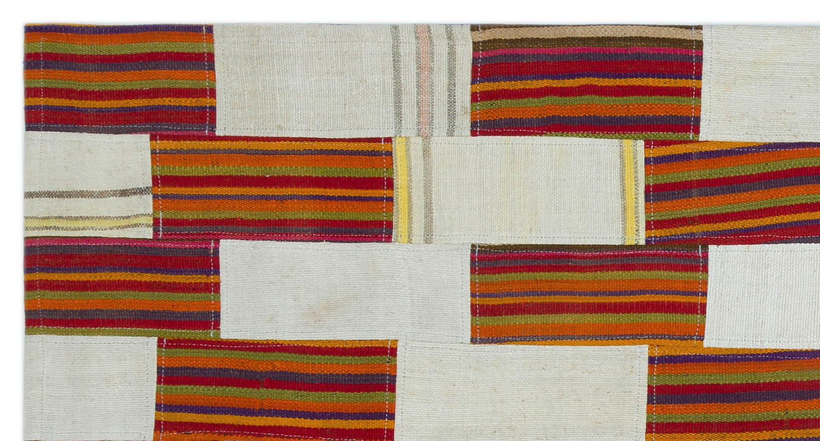 Teselya Cream Patchwork Wool Handmade Area Rug 2'7" x 5'0"