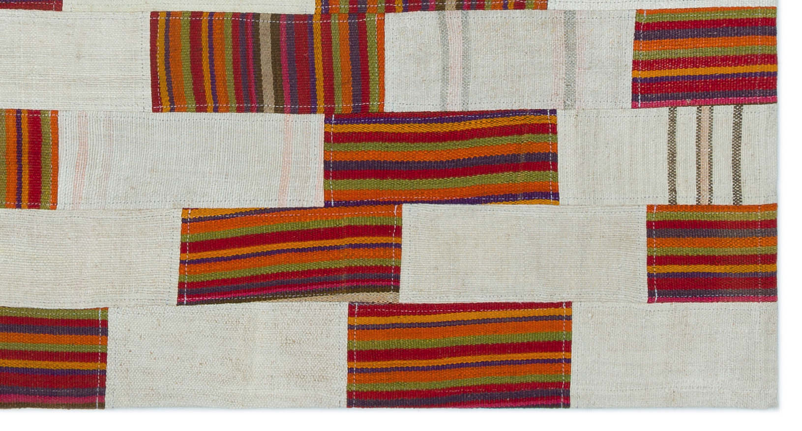 Teselya Cream Patchwork Wool Handmade Area Rug 2'7" x 5'0"