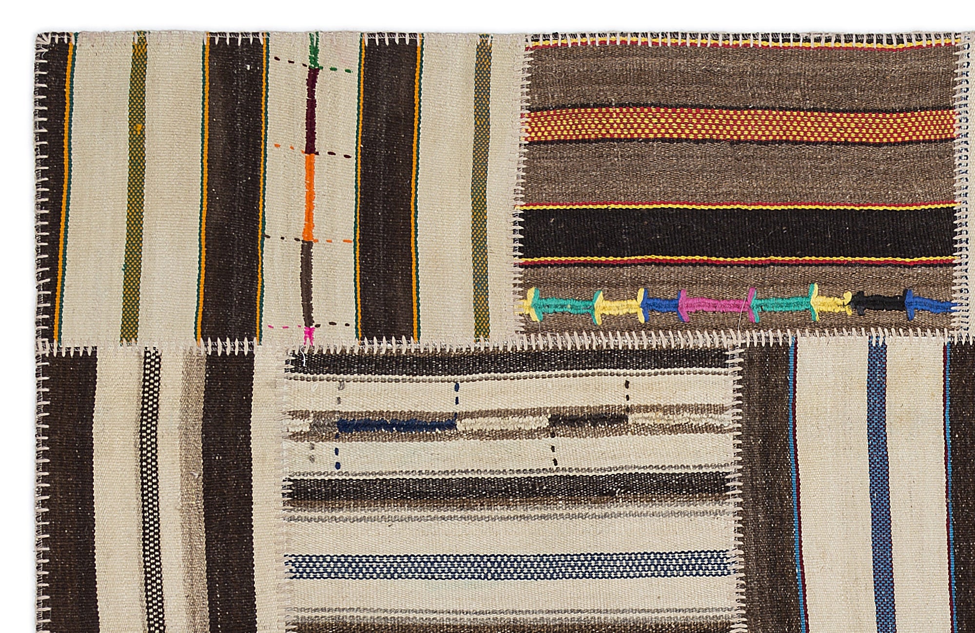 Teselya 2259 Patchwork Striped Wool Handmade Area Rug 5'3" x 7'7"