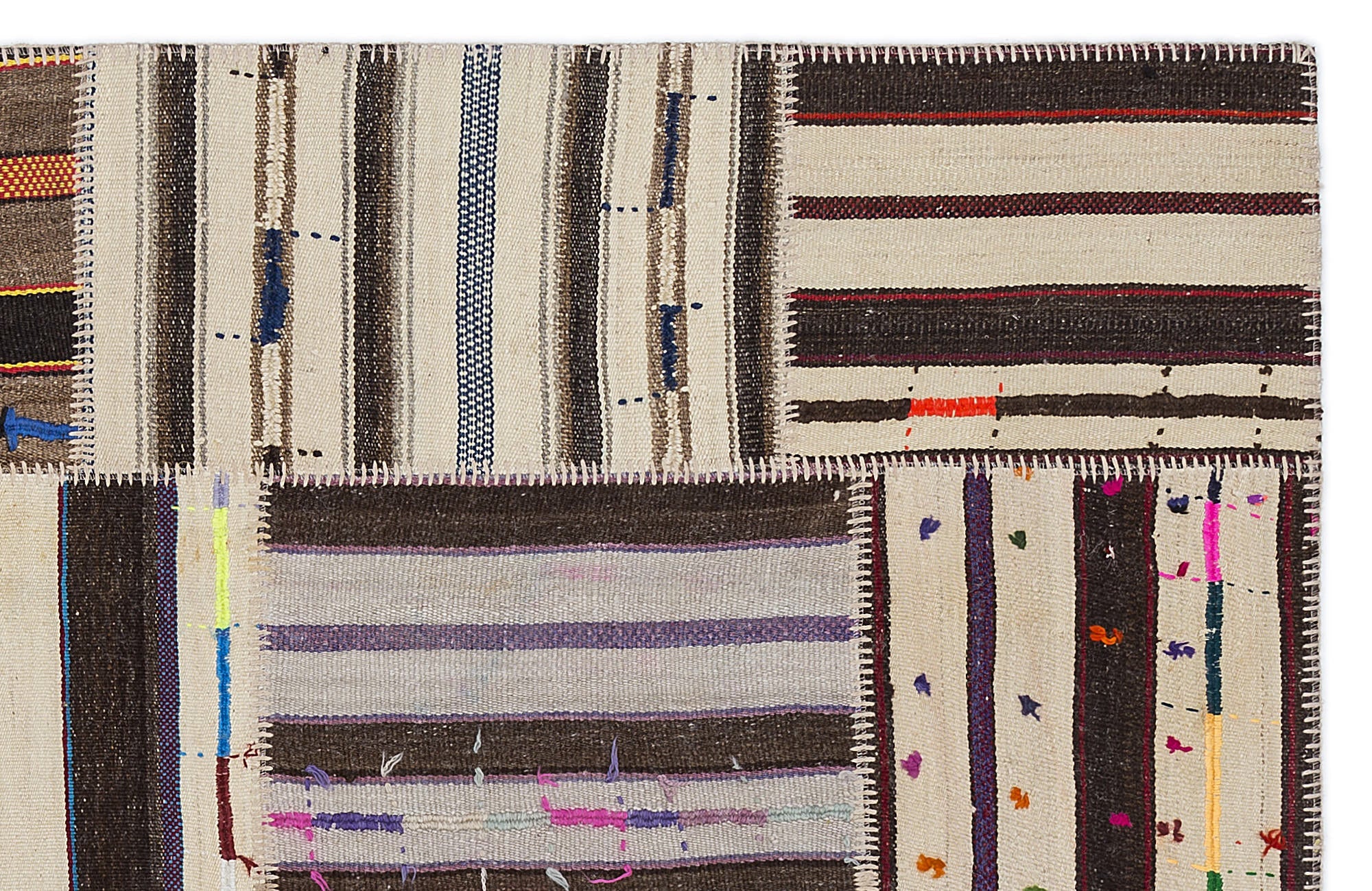 Teselya 2259 Patchwork Striped Wool Handmade Area Rug 5'3" x 7'7"