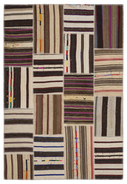 Teselya 2264 Patchwork Striped Wool Handmade Area Rug 5'3" x 7'7"