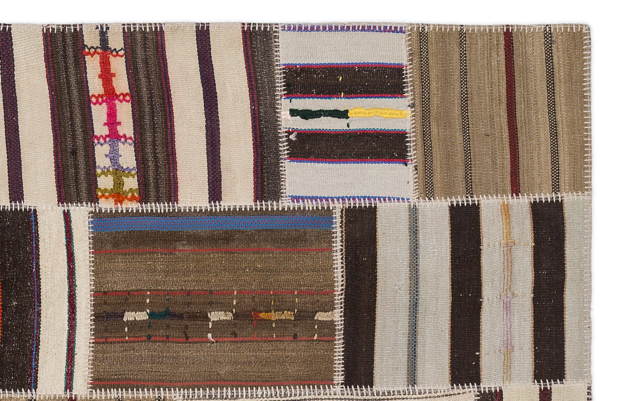 Teselya 2265 Beige Striped Wool Handmade Area Rug 5'3" x 7'7"