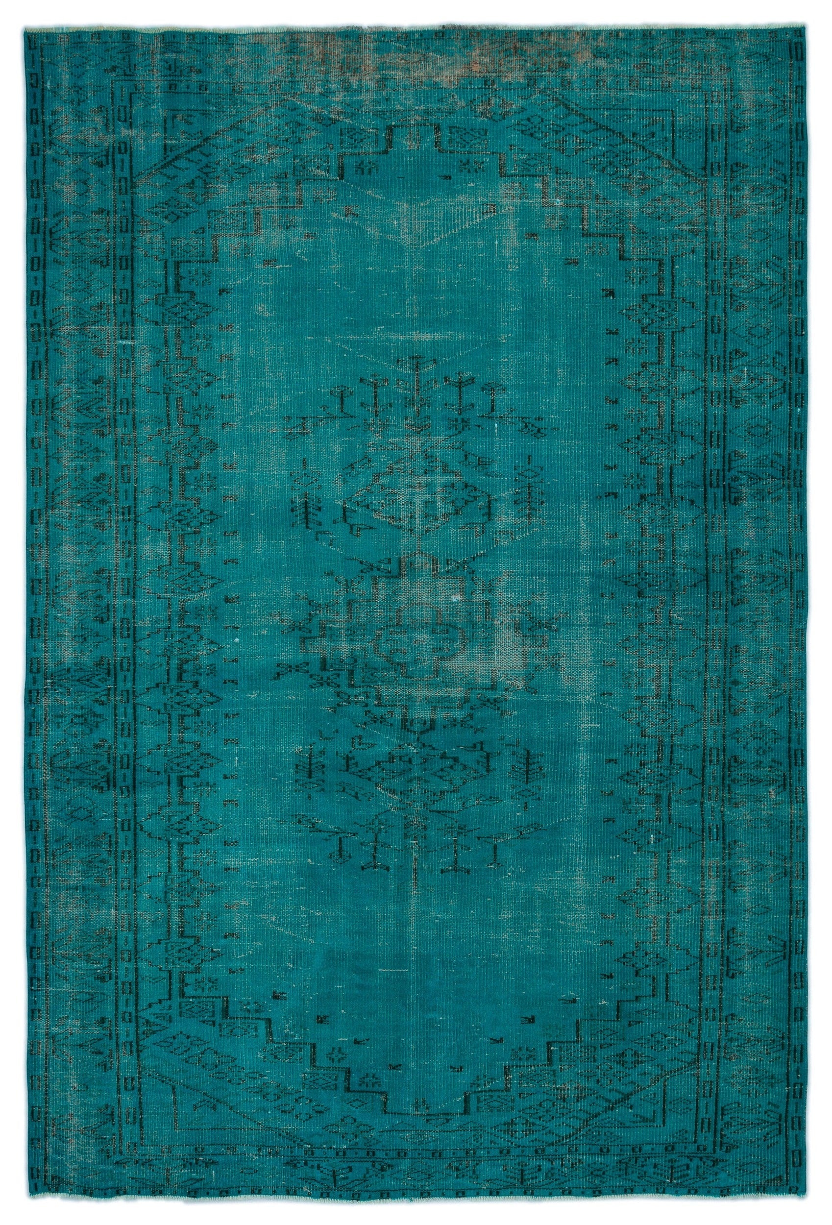 Atina Turquoise Vintage Wool Handmade Area Rug 5'8" x 8'6"