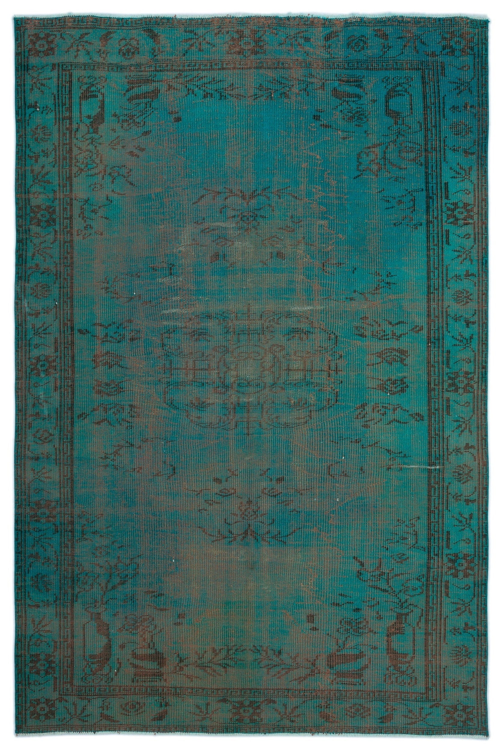 Atina Turquoise Vintage Wool Handmade Area Rug 5'9" x 8'8"