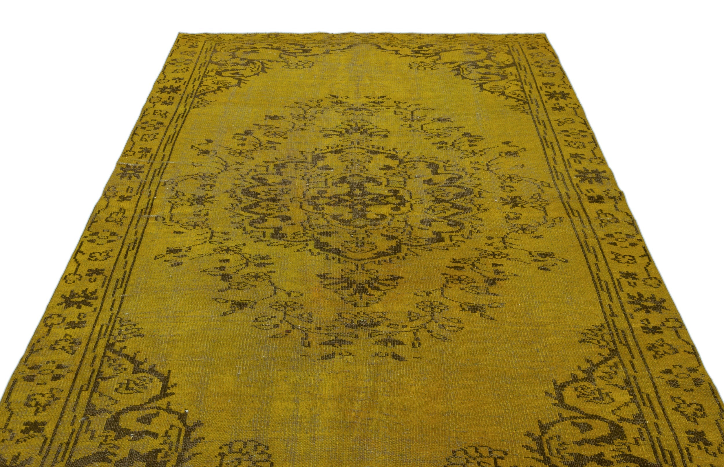 Atina Yellow Vintage Wool Handmade Area Rug 5'9" x 8'11"