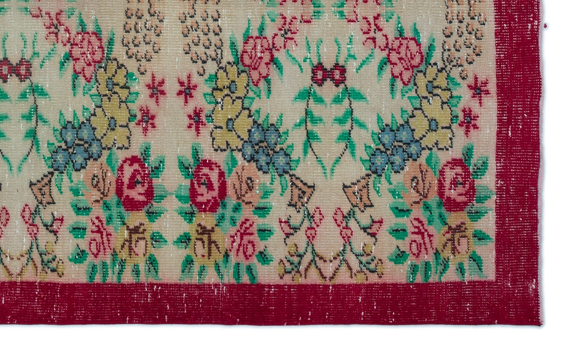 Atina Cream Vintage Wool Handmade Area Rug 5'4" x 8'11"
