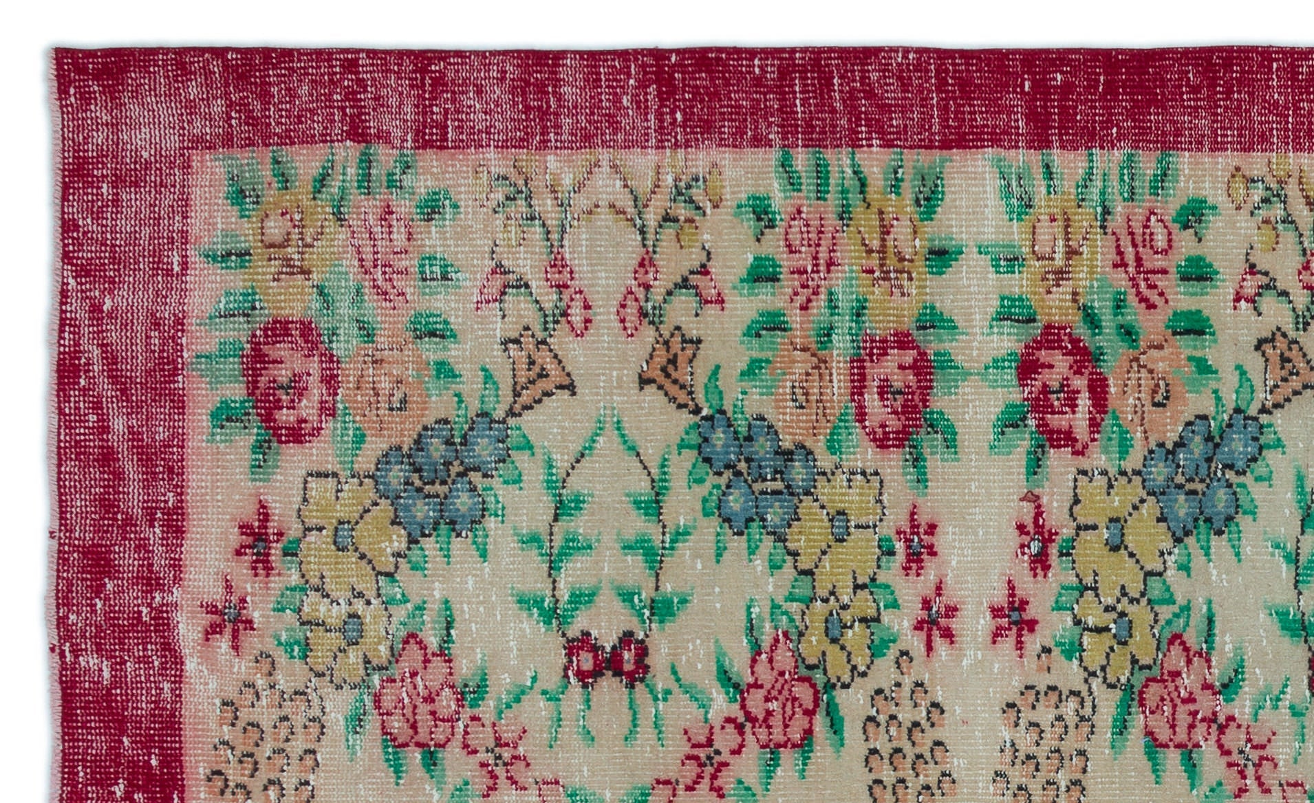 Atina Cream Vintage Wool Handmade Area Rug 5'4" x 8'11"