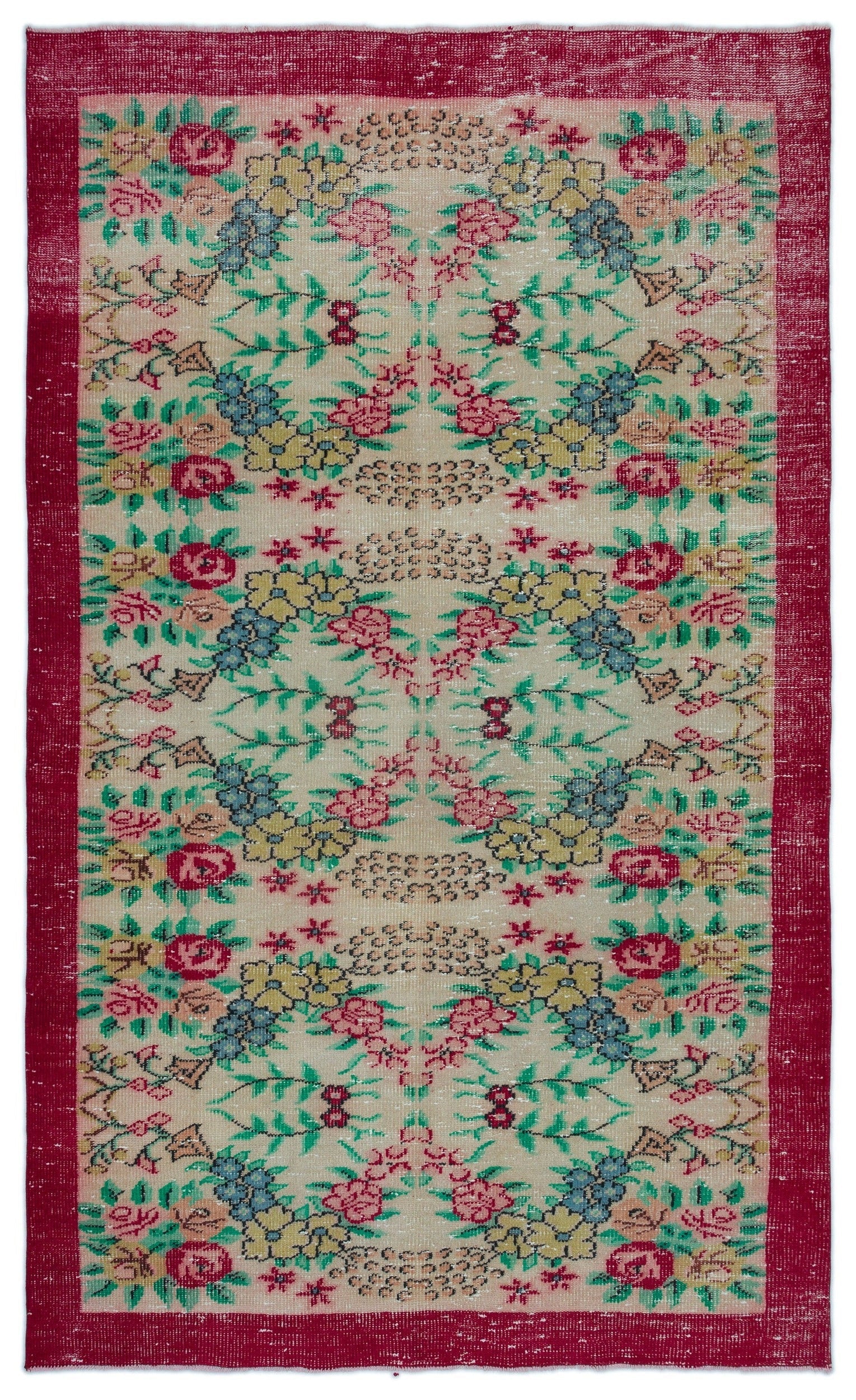 Atina Cream Vintage Wool Handmade Area Rug 5'4" x 8'11"