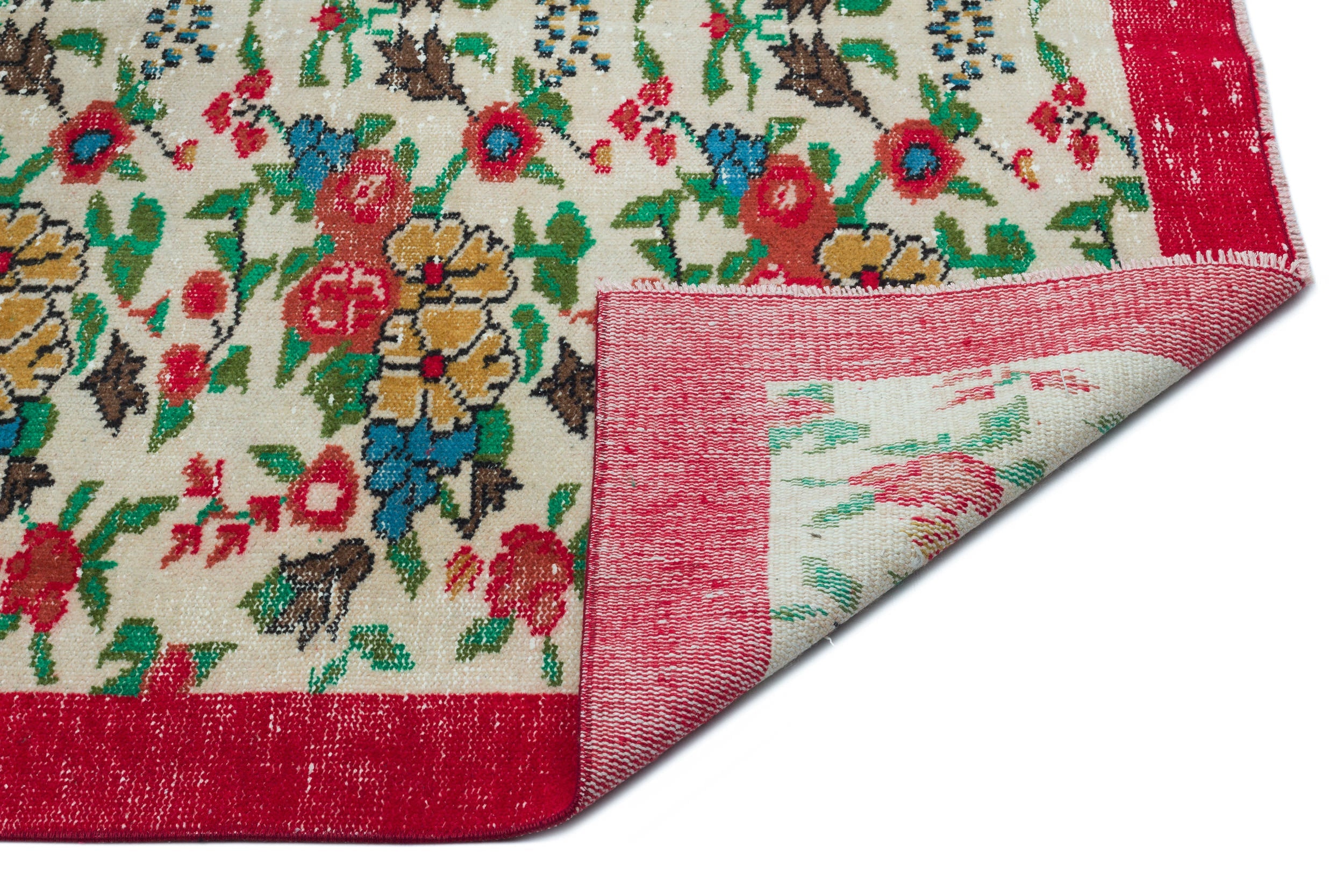 Atina Cream Vintage Wool Handmade Area Rug 5'5" x 8'10"
