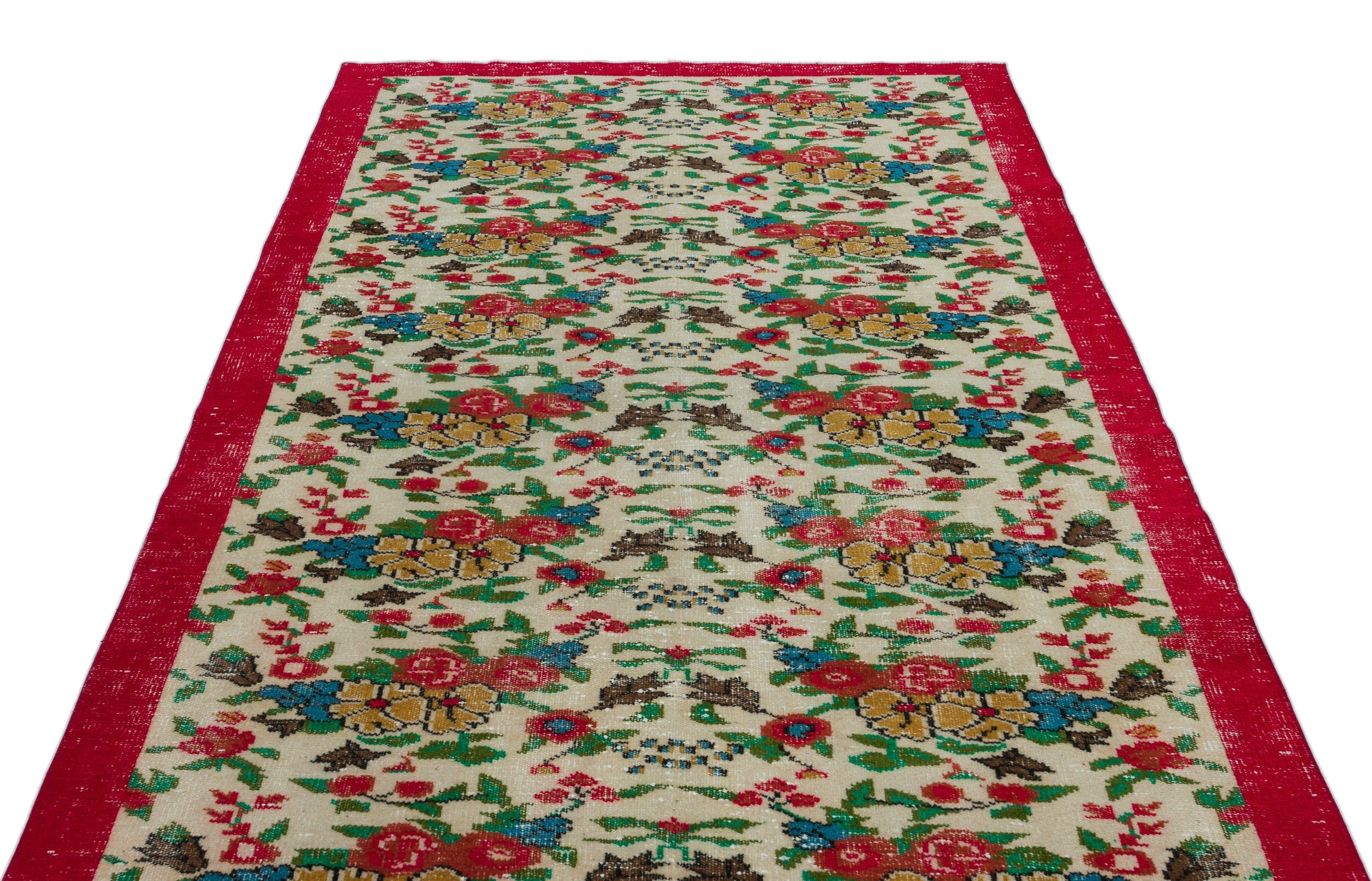 Atina Cream Vintage Wool Handmade Area Rug 5'5" x 8'10"