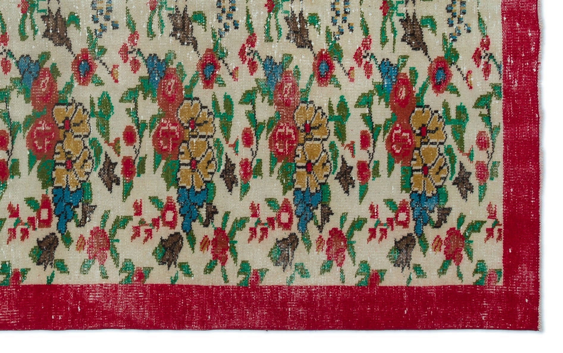 Atina Cream Vintage Wool Handmade Area Rug 5'5" x 8'10"