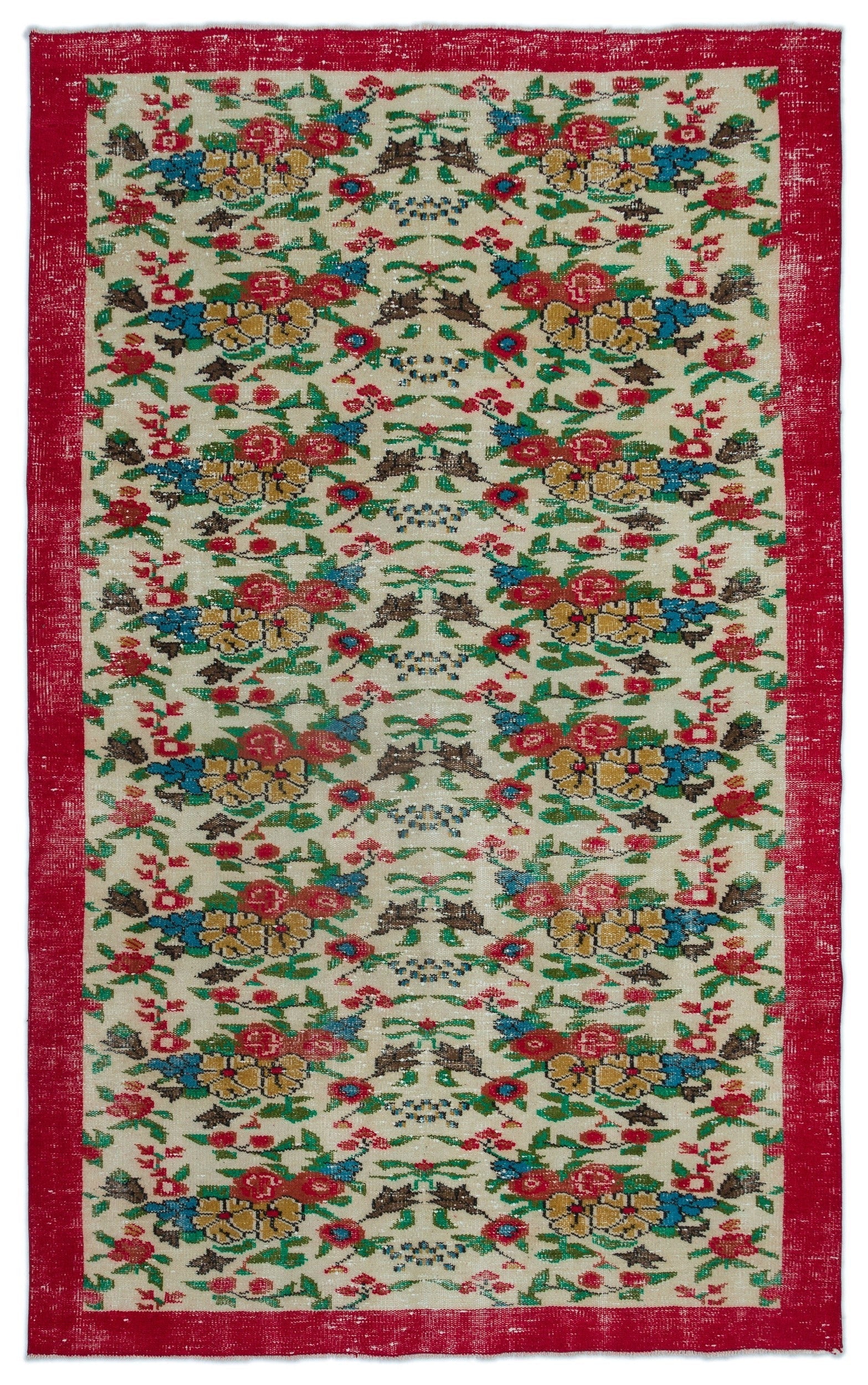 Atina Cream Vintage Wool Handmade Area Rug 5'5" x 8'10"