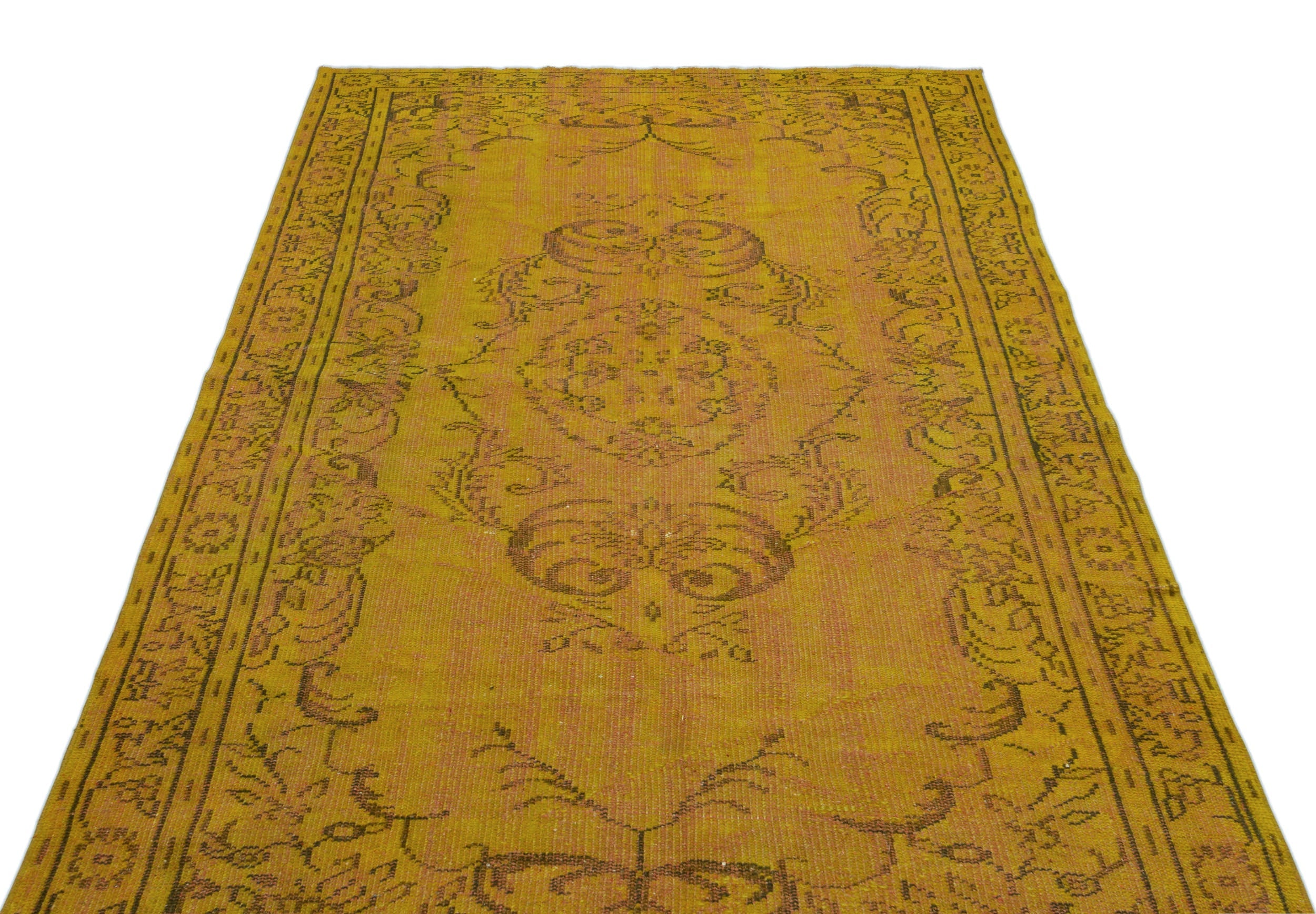Atina Yellow Vintage Wool Handmade Area Rug 5'0" x 8'11"