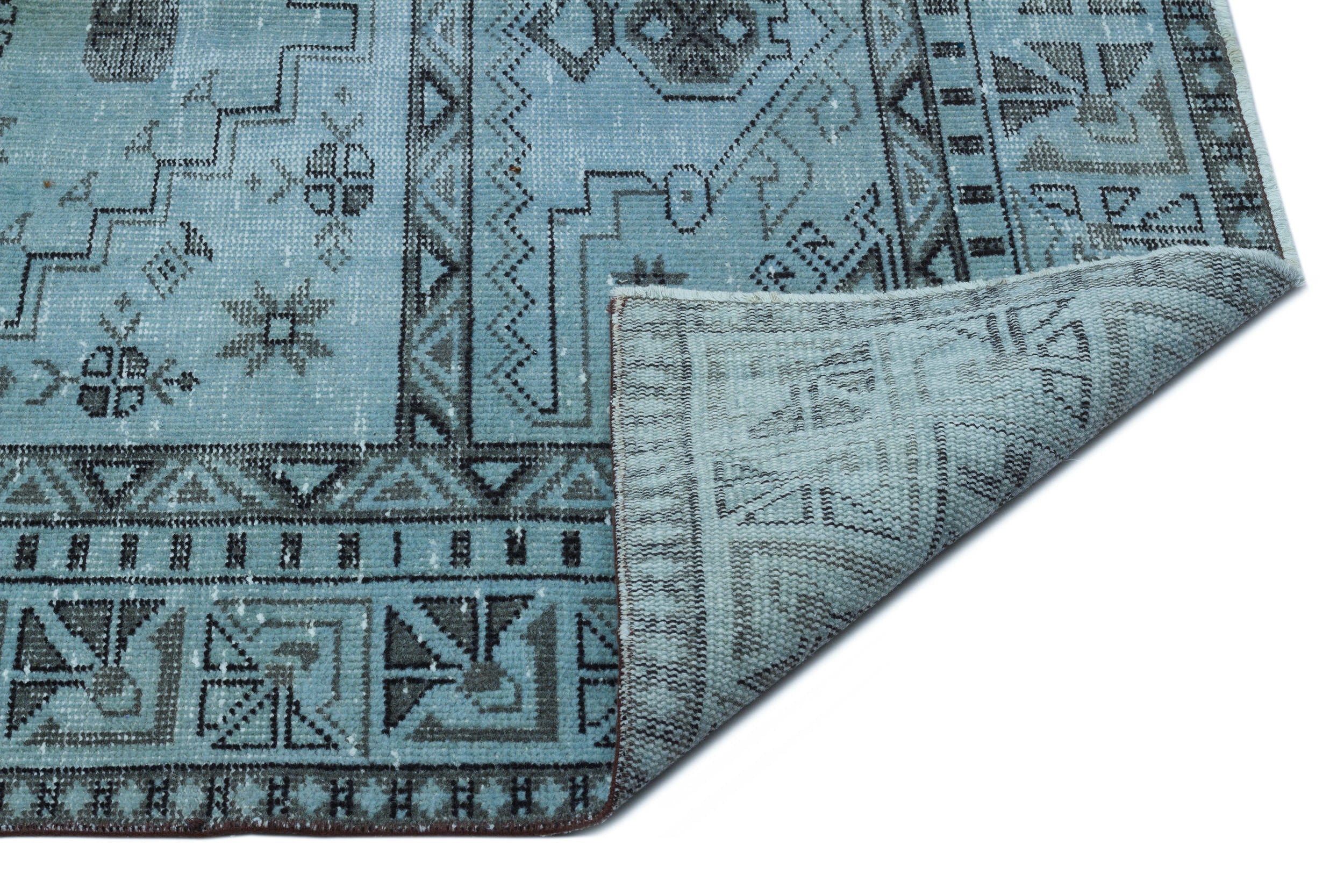 Atina Blue Vintage Wool Handmade Area Rug 5'3" x 8'11"