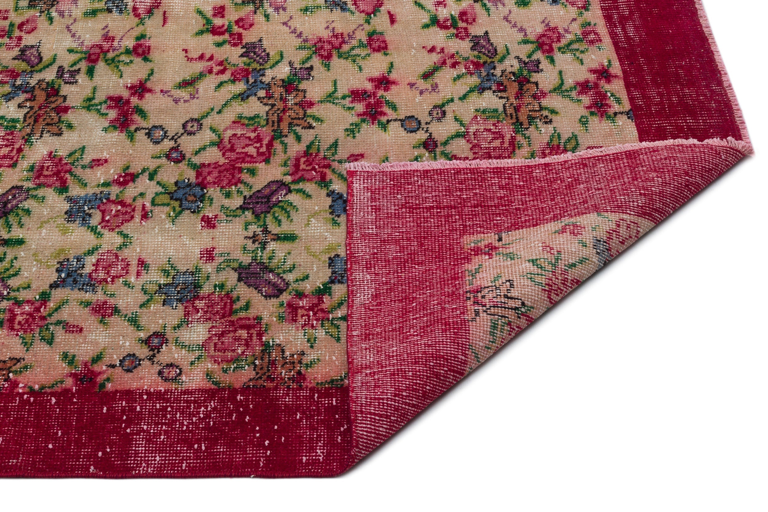 Atina Red Floral Wool Handmade Area Rug 4'11" x 9'3"