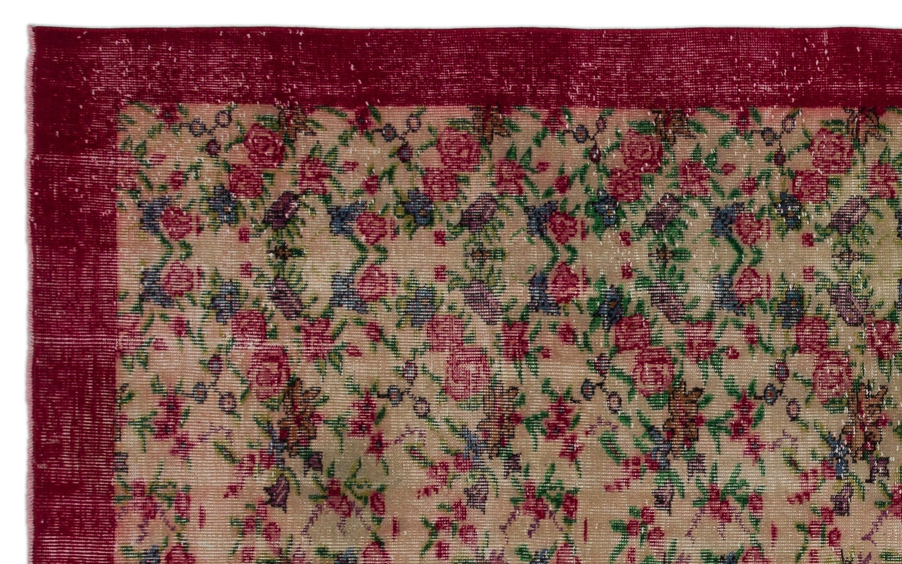 Atina Red Floral Wool Handmade Area Rug 4'11" x 9'3"