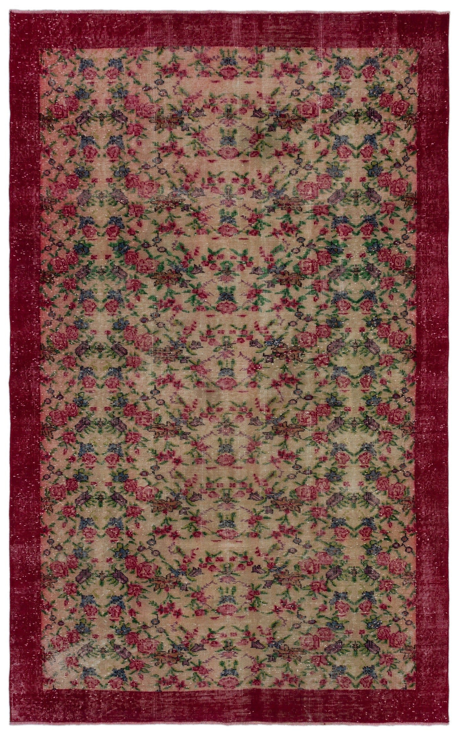 Atina Red Floral Wool Handmade Area Rug 4'11" x 9'3"