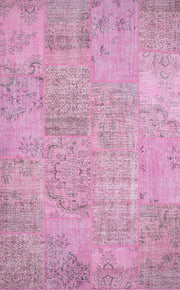 Handmade Wool Area Rug – Pink Patchwork Flatweave Carpet, Soft Texture