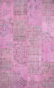 Handmade Wool Area Rug - Pink Patchwork Flatweave Non Slip Carpet 120x180