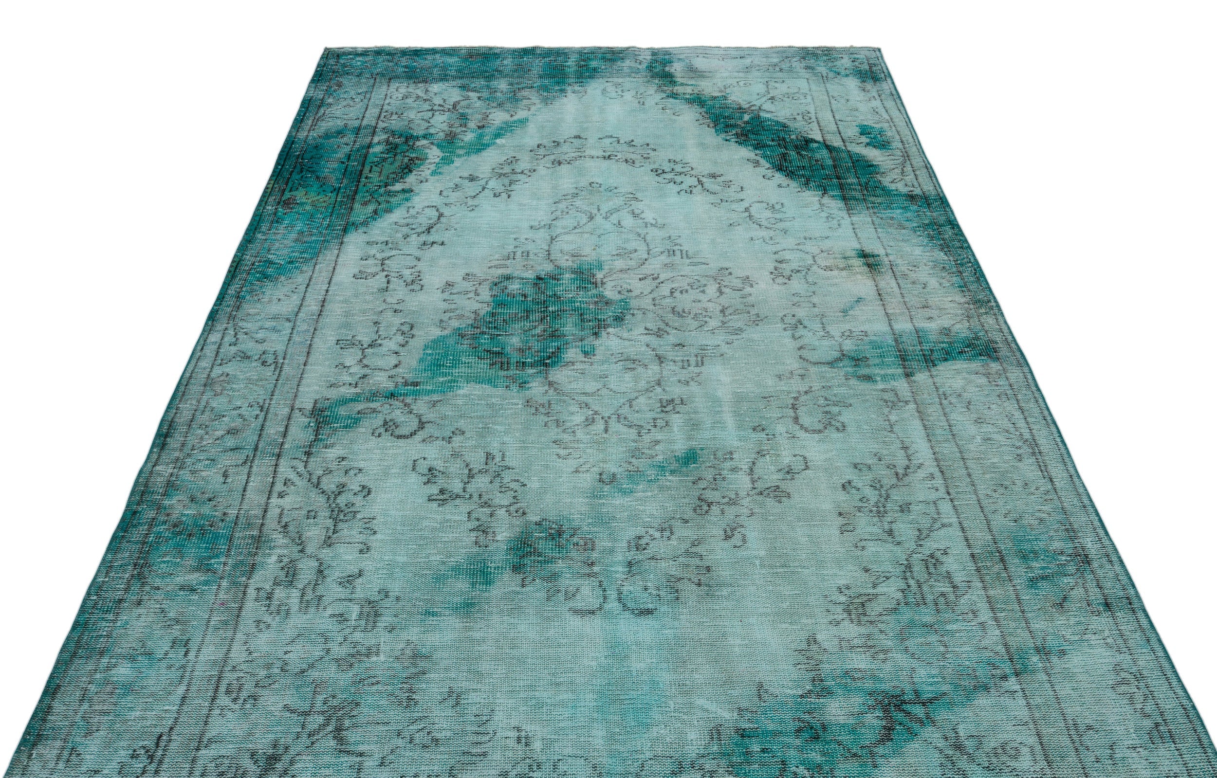 Atina Turquoise Vintage Wool Handmade Area Rug 5'10" x 9'9"