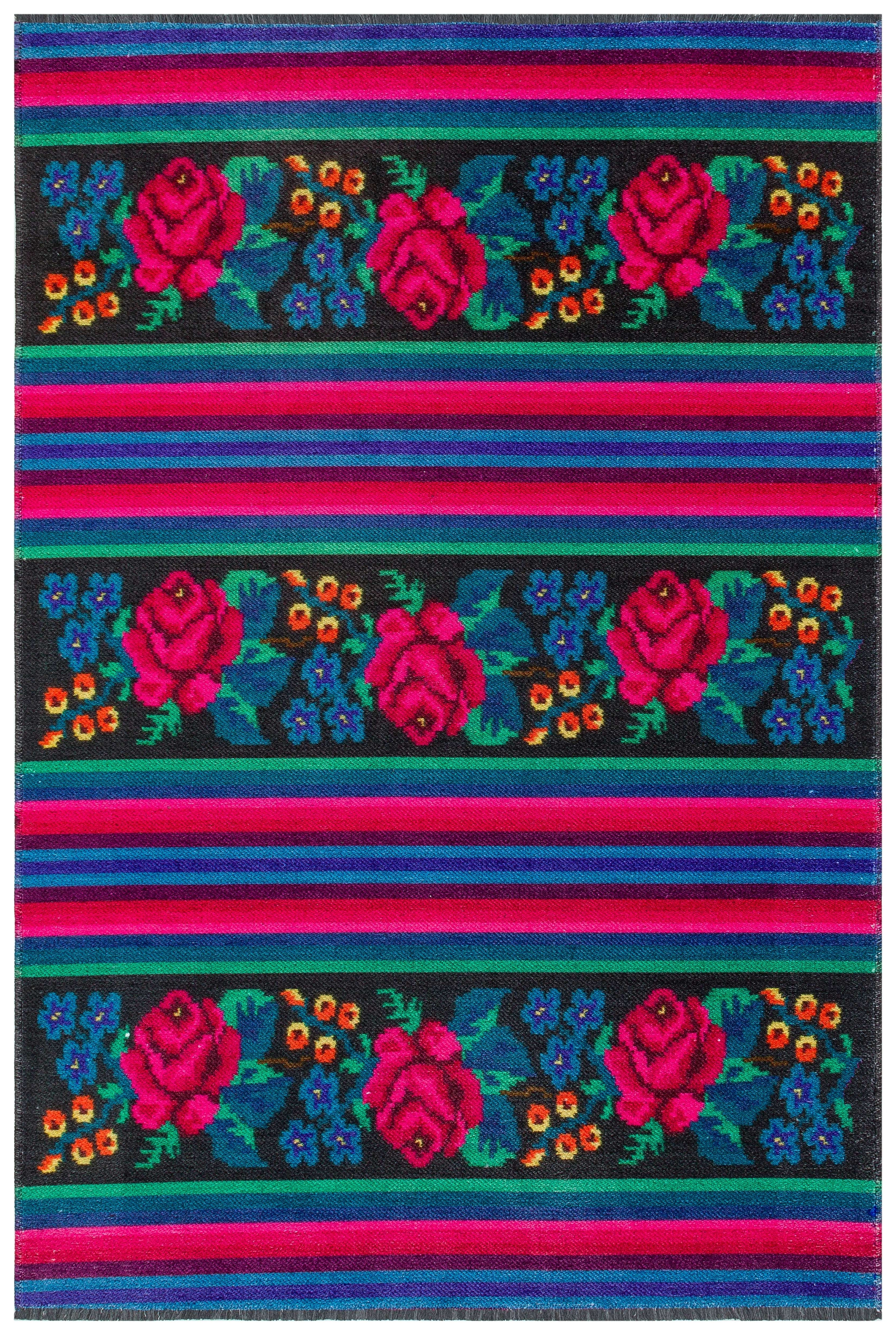 Machine Made Area Rug – Multicolor Floral Cotton Yarn Carpet for Living Room