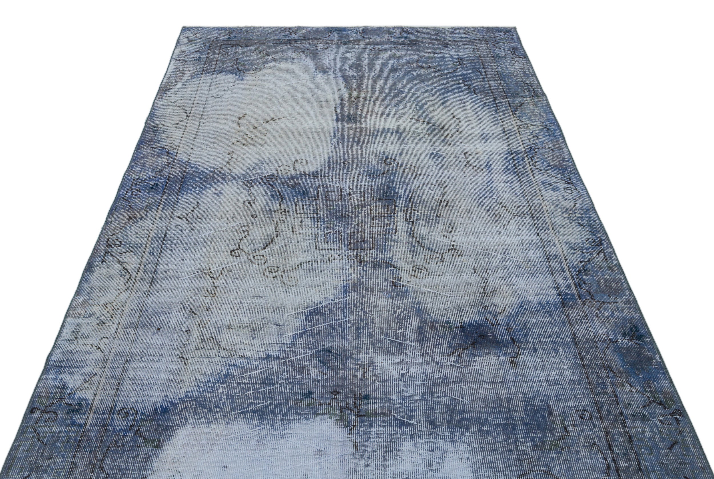 Atina Blue Vintage Wool Handmade Area Rug 5'2" x 9'6"