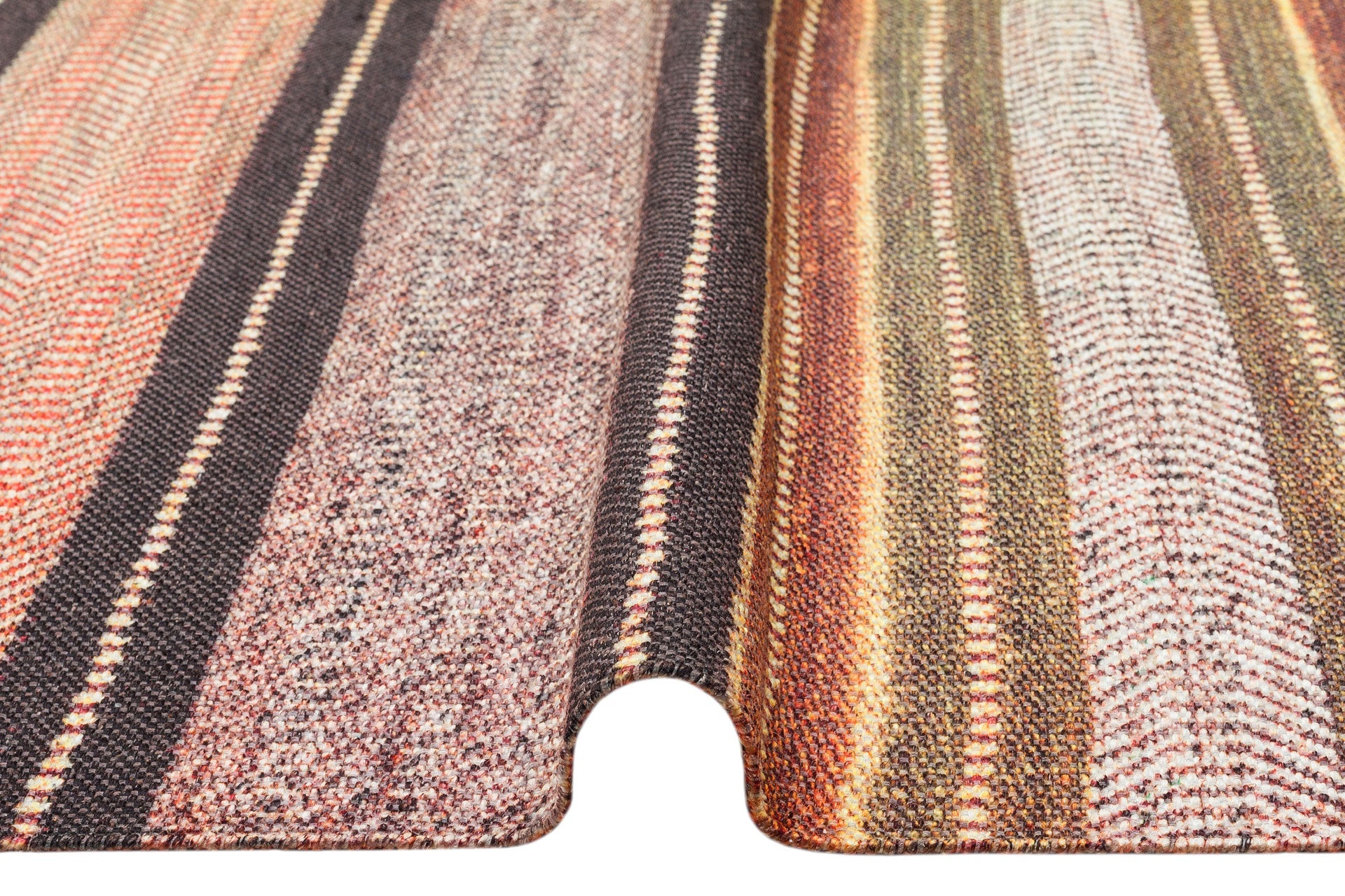 Cotton Washable Kilim – Orange Striped Rug | Fluff Resistant, Double Sided Mat