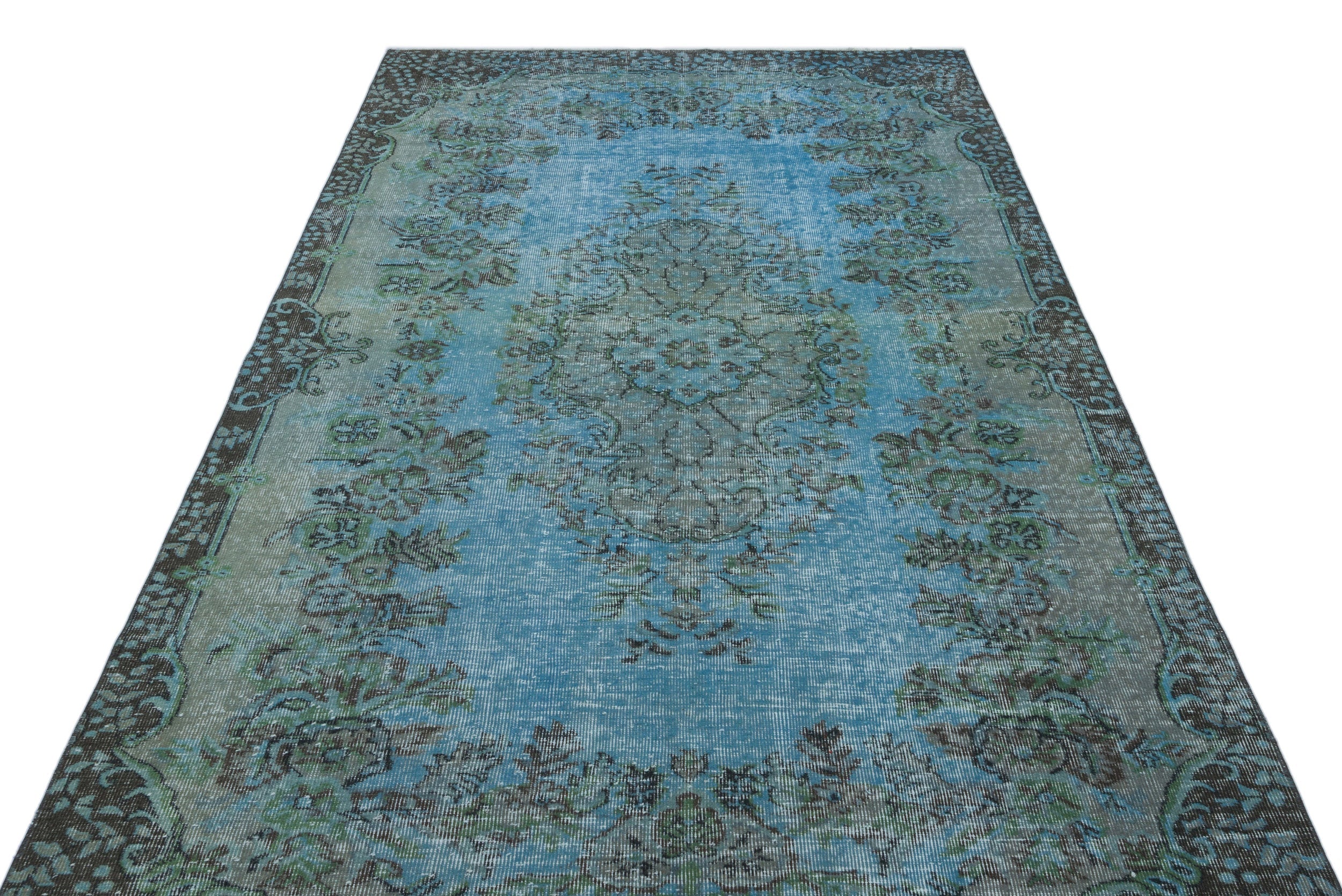 Atina Turquoise Vintage Wool Handmade Area Rug 5'5" x 9'5"