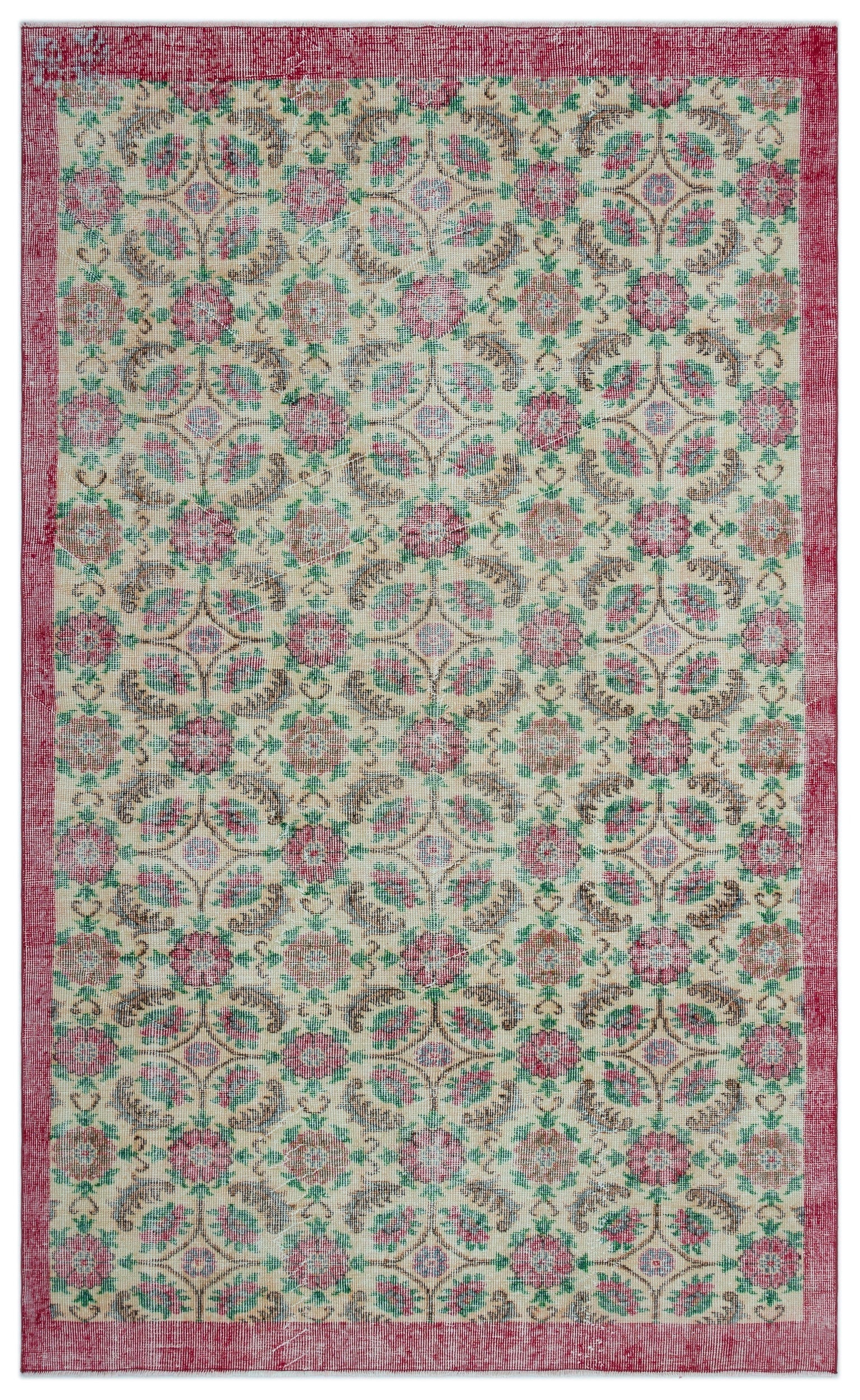 Atina Cream Vintage Wool Handmade Area Rug 5'6" x 8'11"
