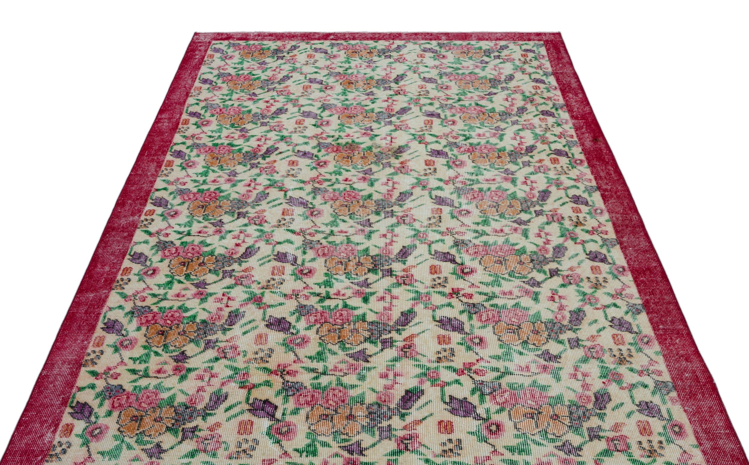 Atina Cream Vintage Wool Handmade Area Rug 5'5" x 8'9"