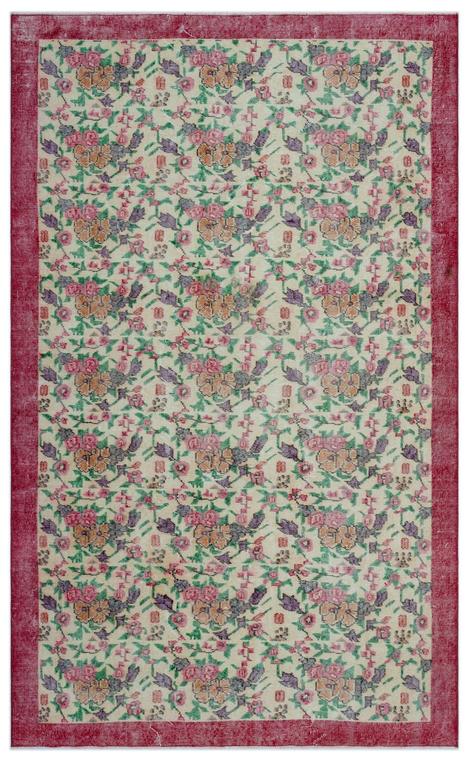 Atina Cream Vintage Wool Handmade Area Rug 5'5" x 8'9"