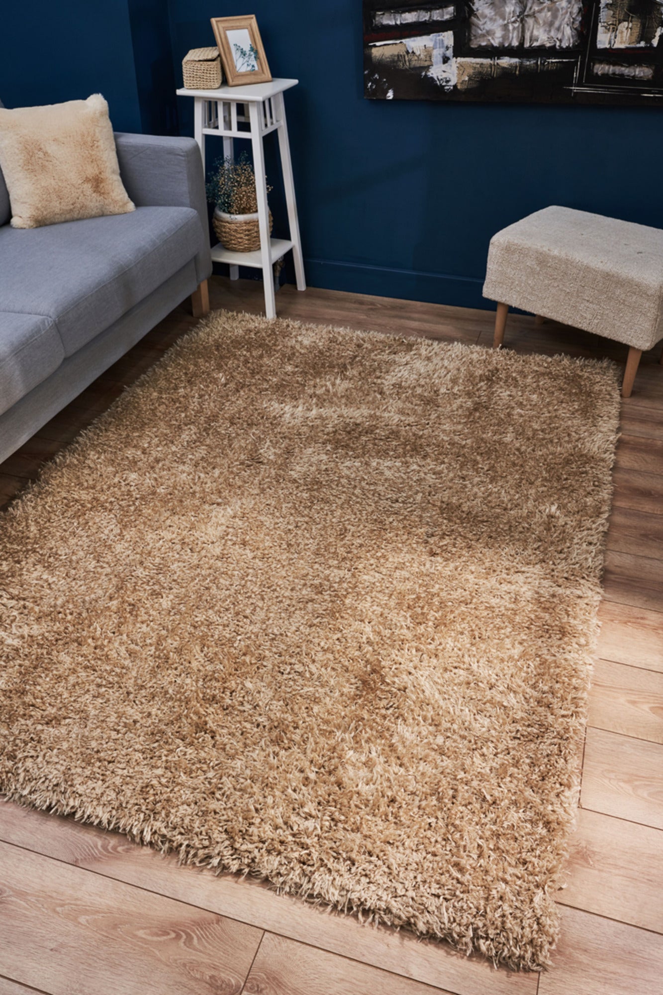Shaggy Area Rug - Machine Made Brown Woven Carpet With Cotton Thread