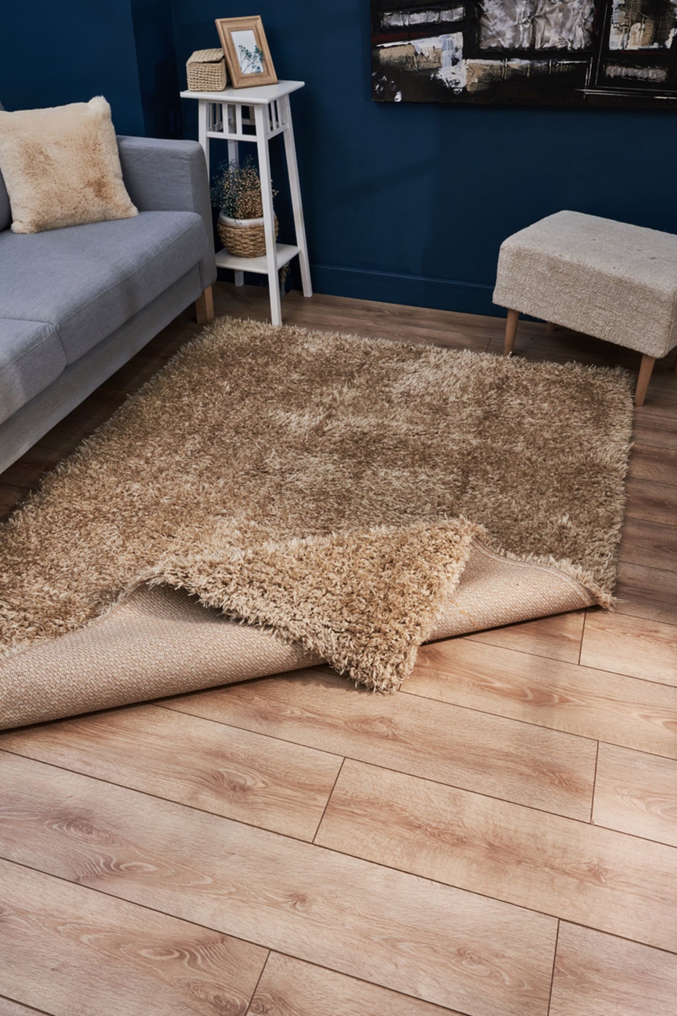 Shaggy Area Rug - Machine Made Brown Woven Carpet With Cotton Thread