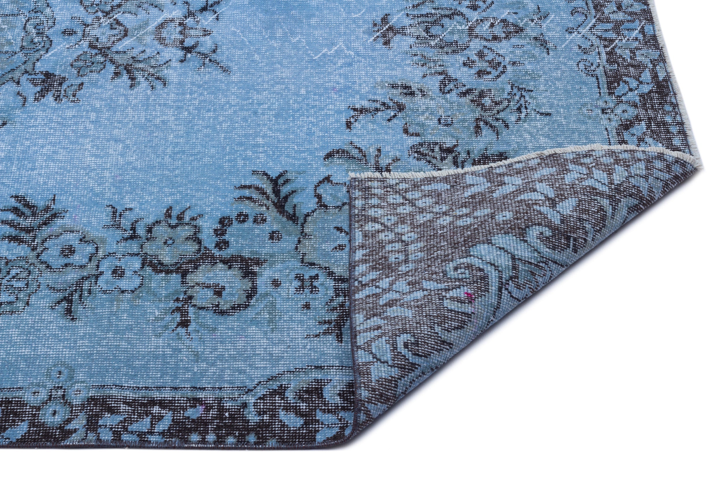 Atina Blue Vintage Wool Handmade Area Rug 4'10" x 9'1"