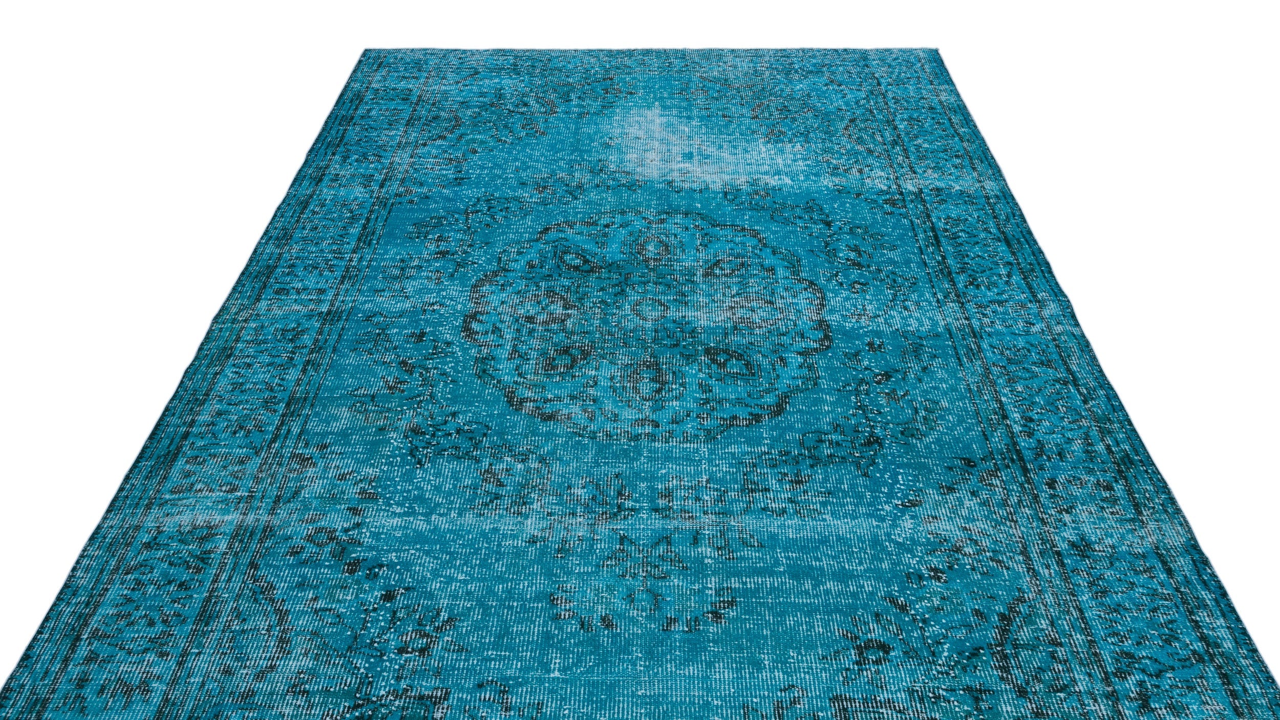 Atina Turquoise Vintage Wool Handmade Area Rug 6'3" x 10'4"