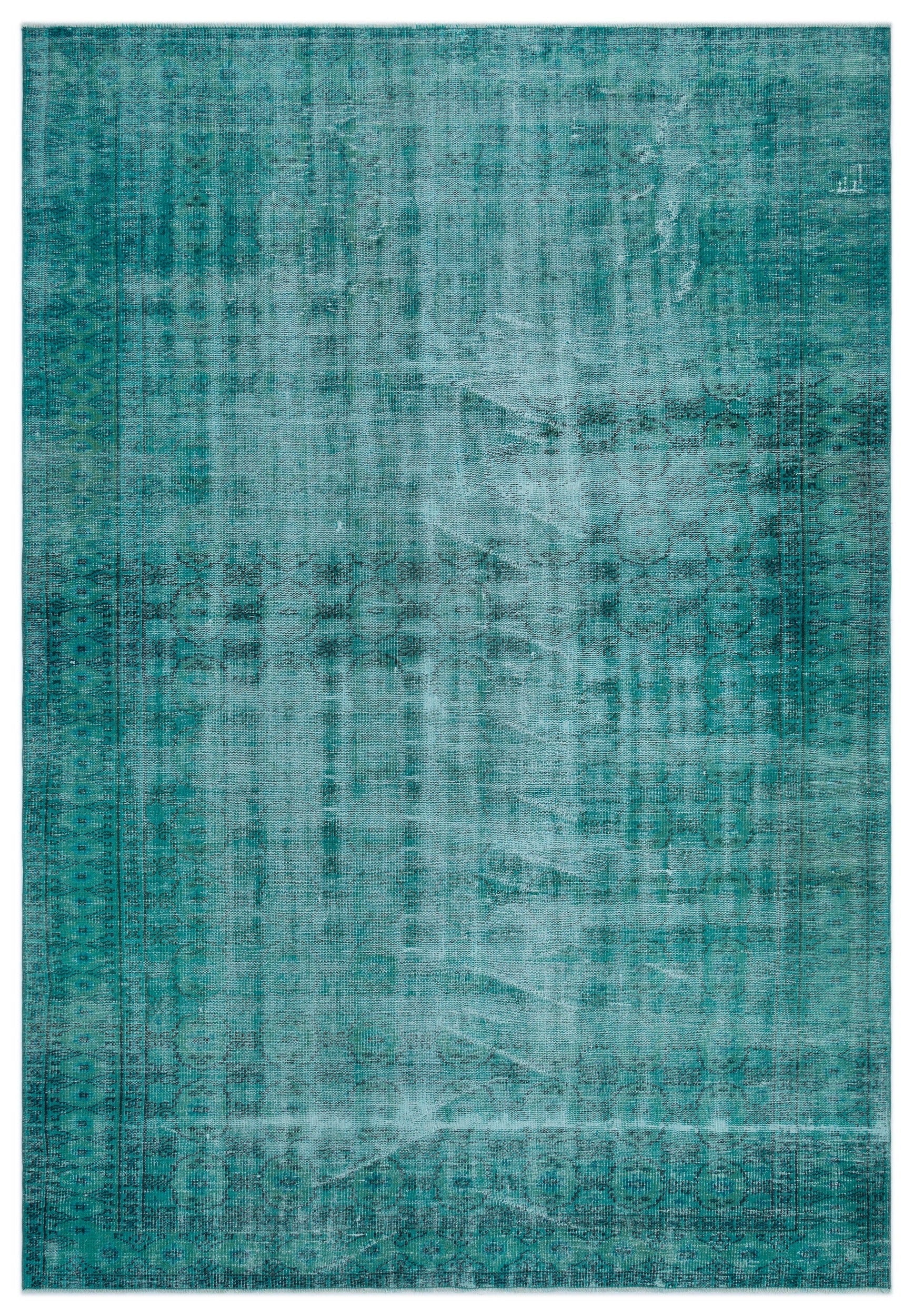 Atina Turquoise Vintage Wool Handmade Area Rug 6'7" x 9'3"