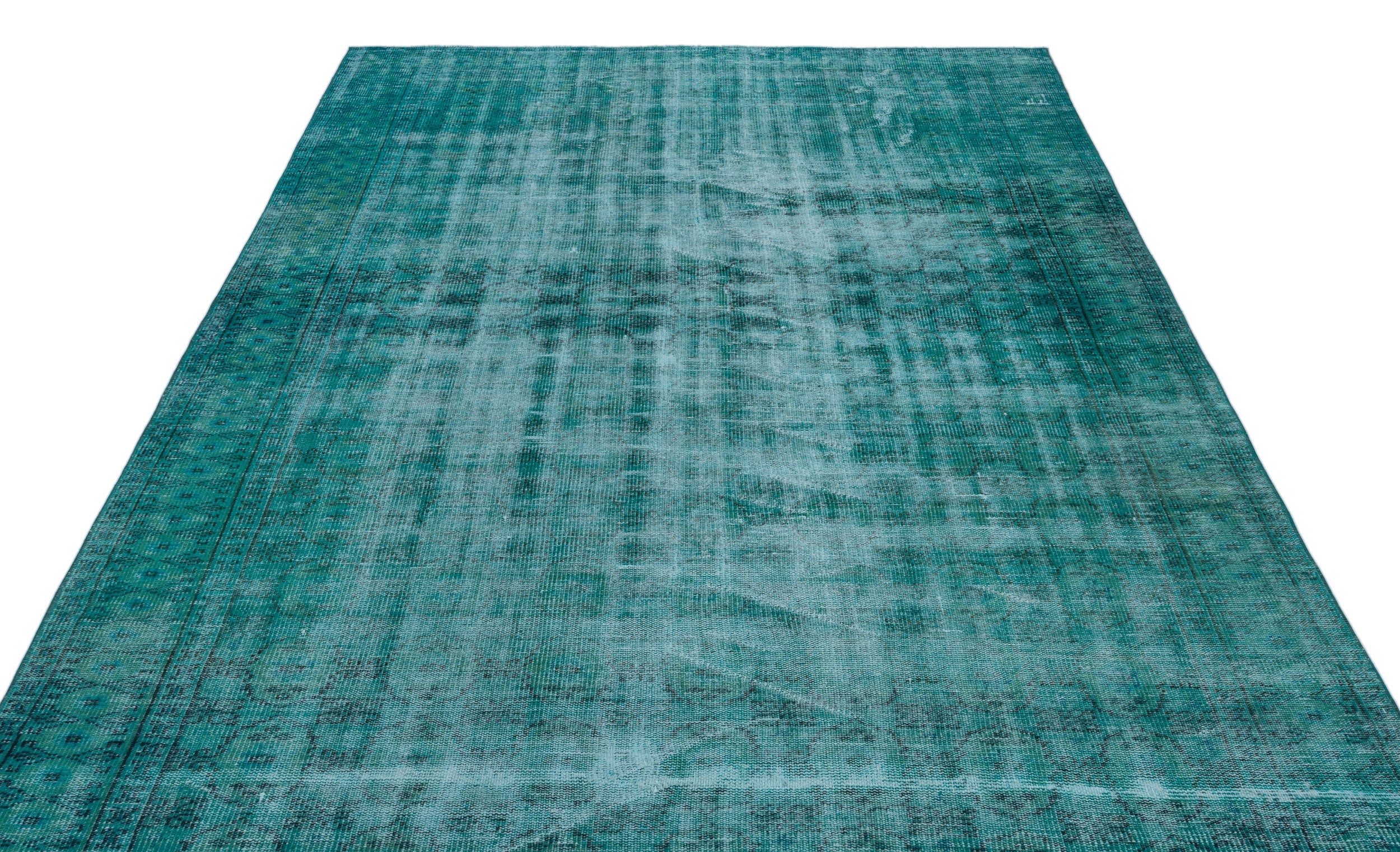 Atina Turquoise Vintage Wool Handmade Area Rug 6'7" x 9'3"