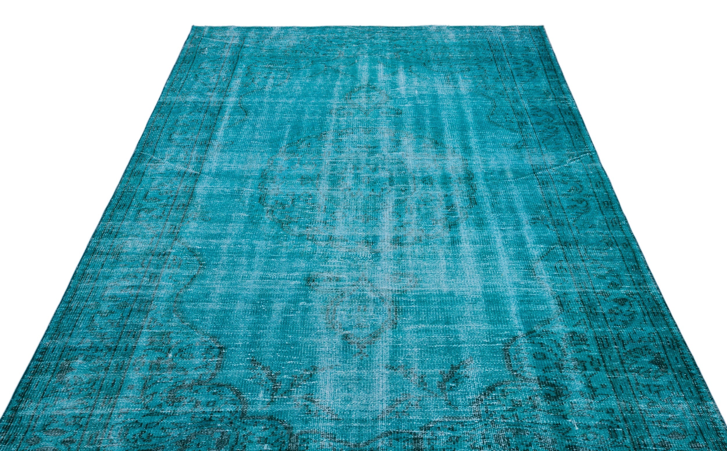 Atina Turquoise Vintage Wool Handmade Area Rug 6'1" x 10'1"