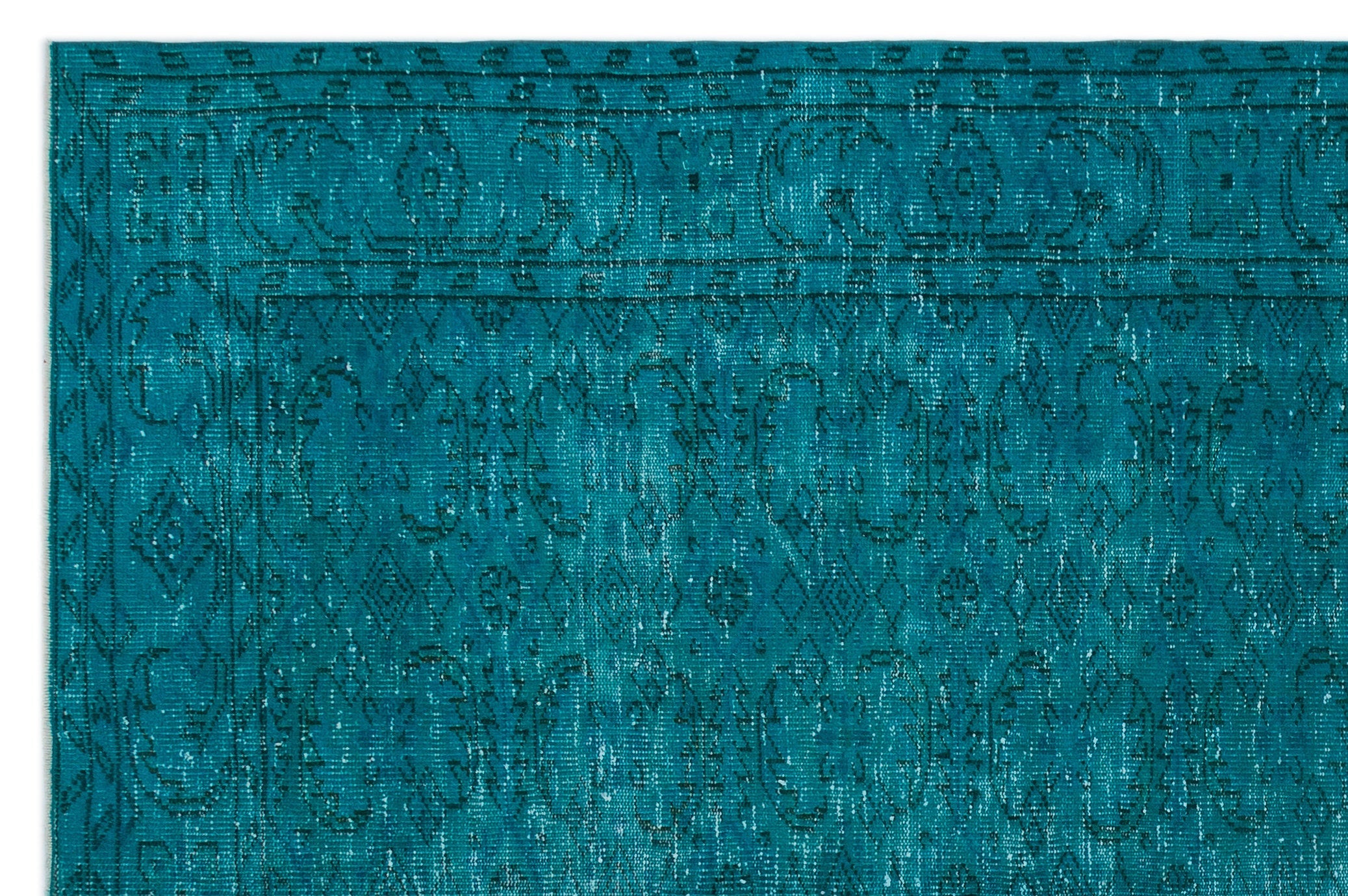 Atina Turquoise Vintage Wool Handmade Area Rug 6'4" x 9'9"