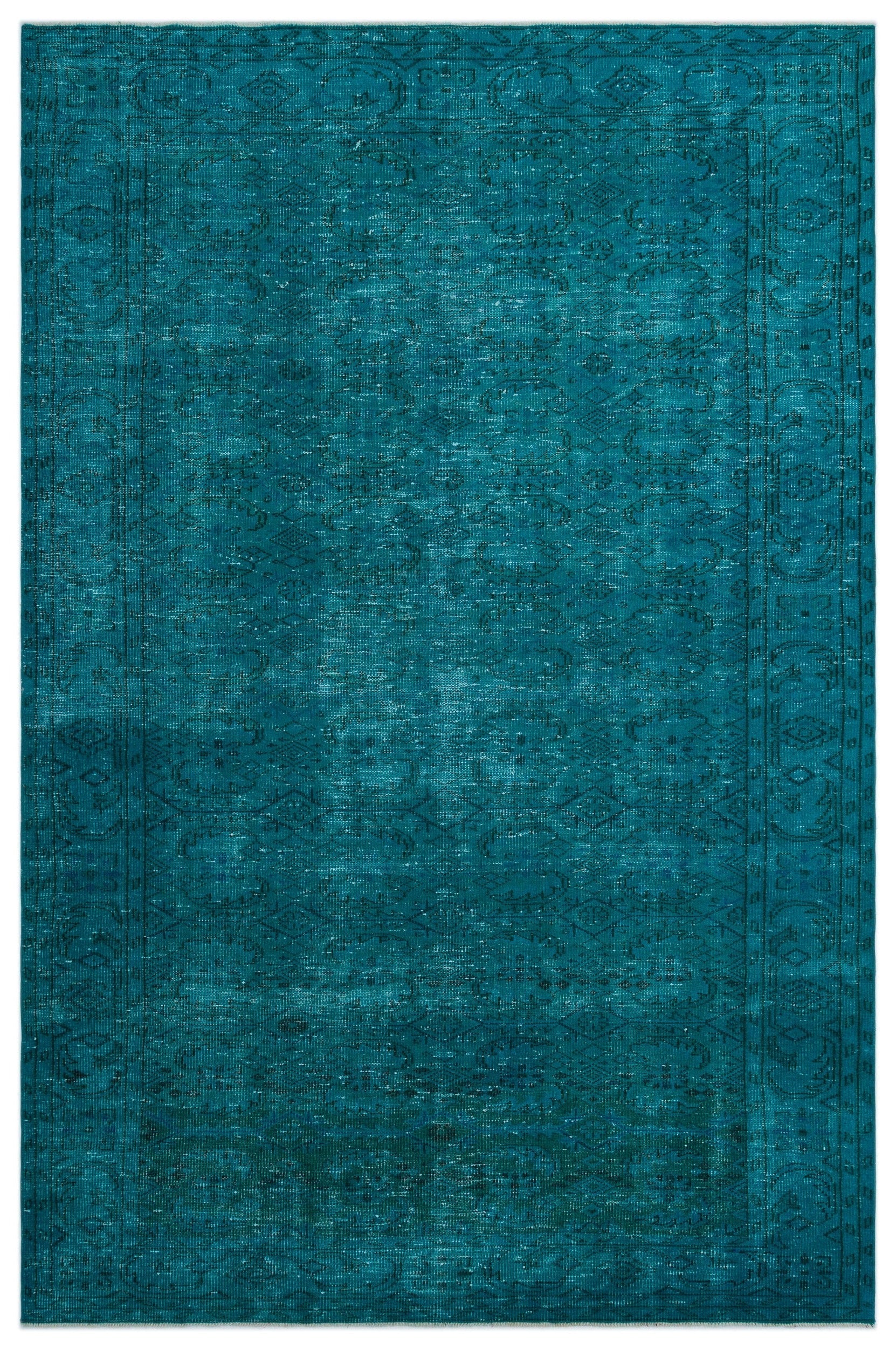 Atina Turquoise Vintage Wool Handmade Area Rug 6'4" x 9'9"