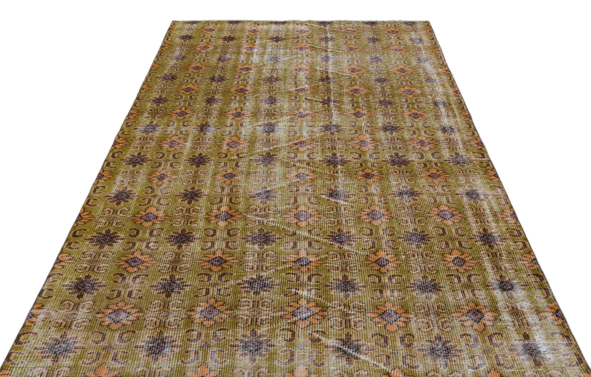 Atina Green Vintage Wool Handmade Area Rug 5'6" x 8'6"
