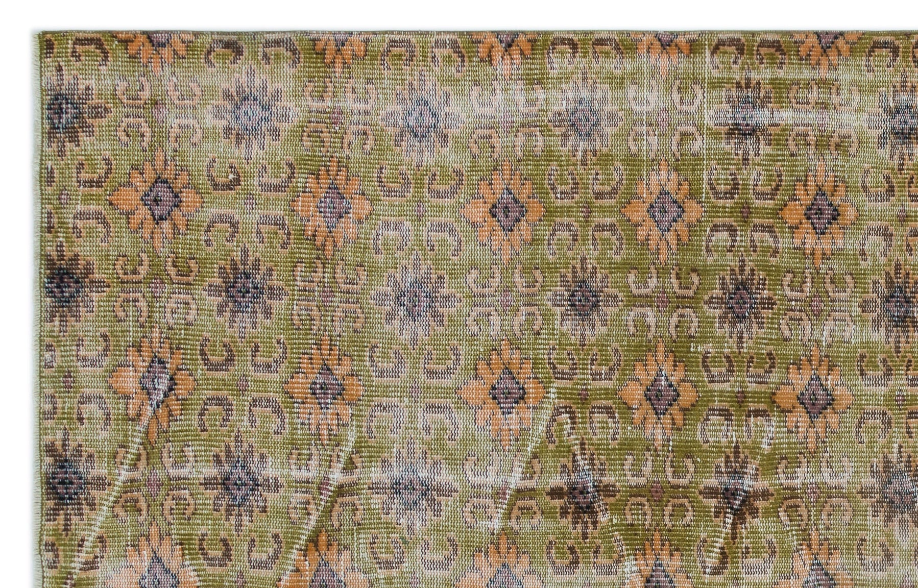 Atina Green Vintage Wool Handmade Area Rug 5'6" x 8'6"