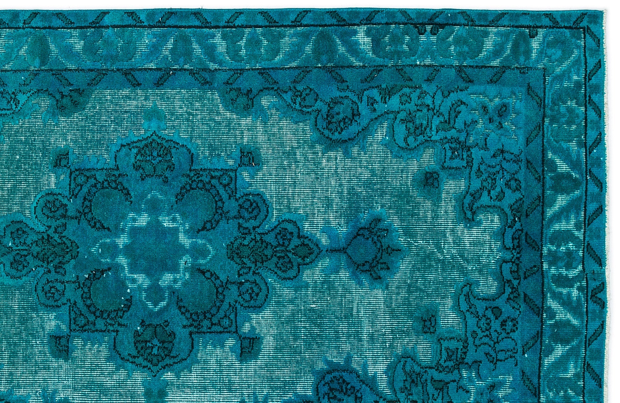 Purplea Turquoise Vintage Wool Handmade Area Rug 3'10" x 6'11"