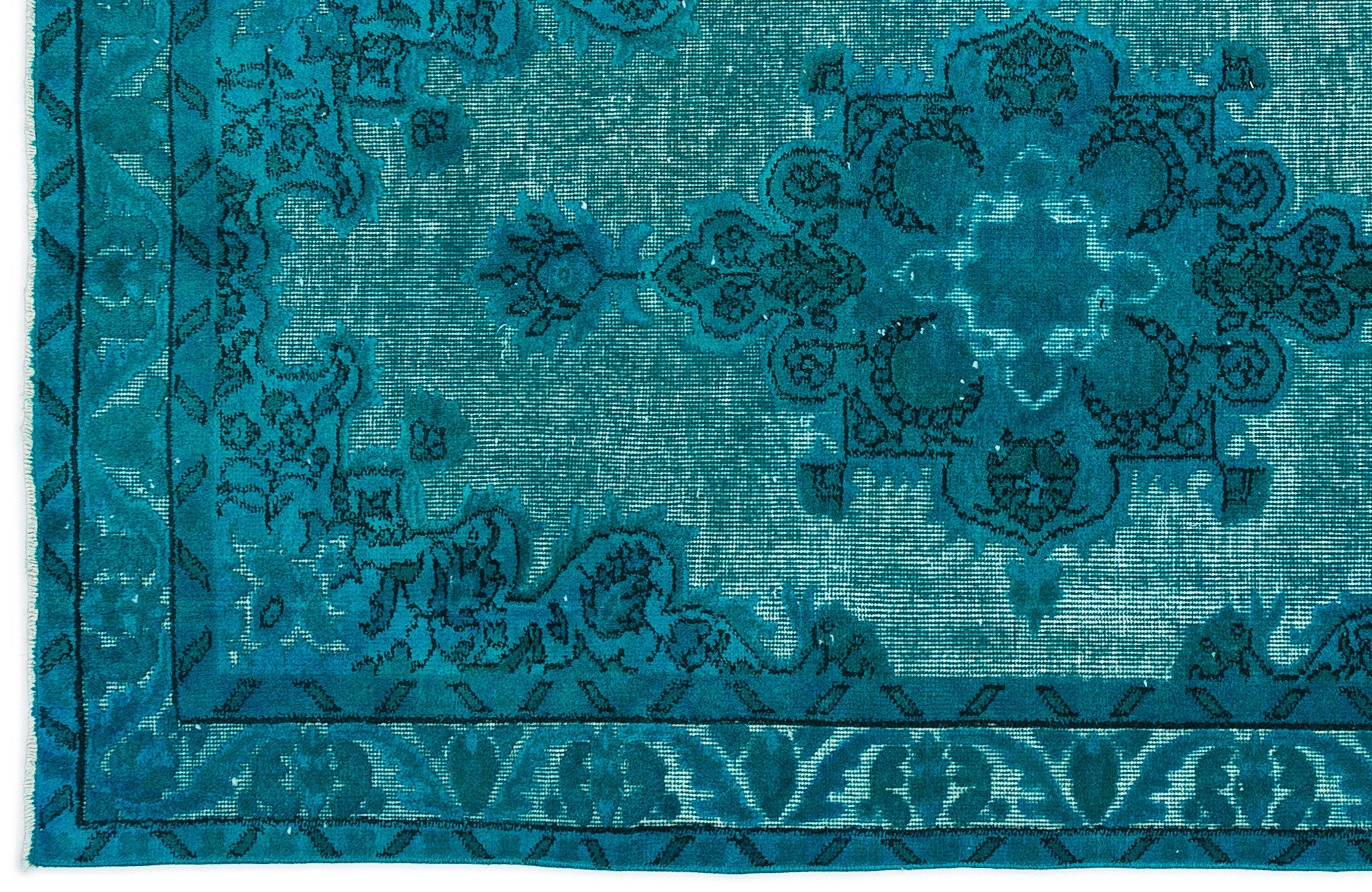 Purplea Turquoise Vintage Wool Handmade Area Rug 3'10" x 6'11"