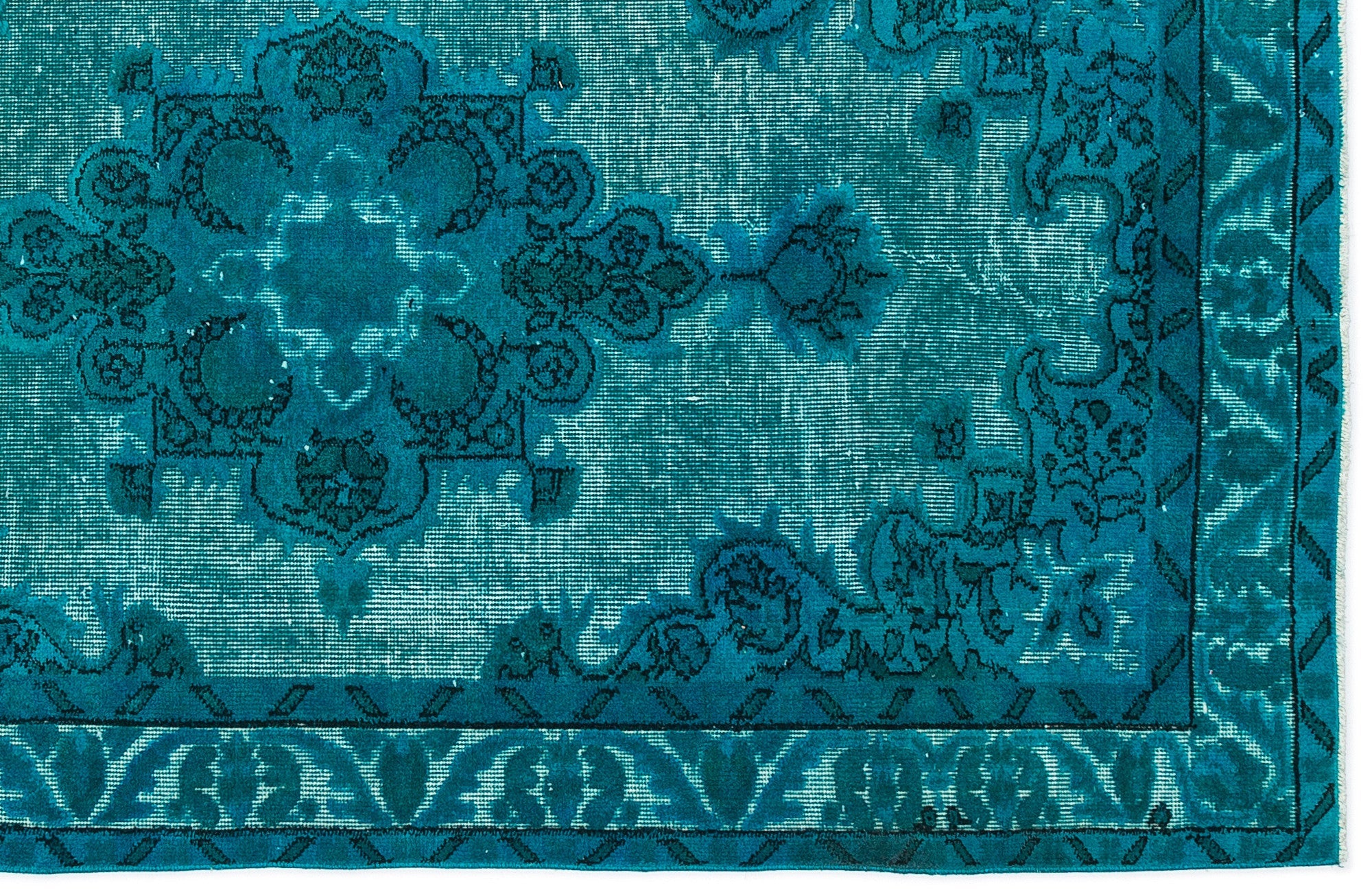 Purplea Turquoise Vintage Wool Handmade Area Rug 3'10" x 6'11"